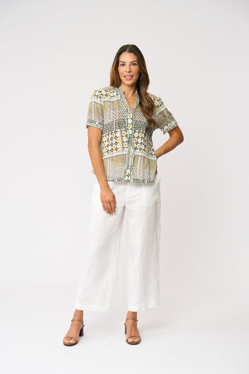 Patchwork Print Short-Sleeve Shirt
