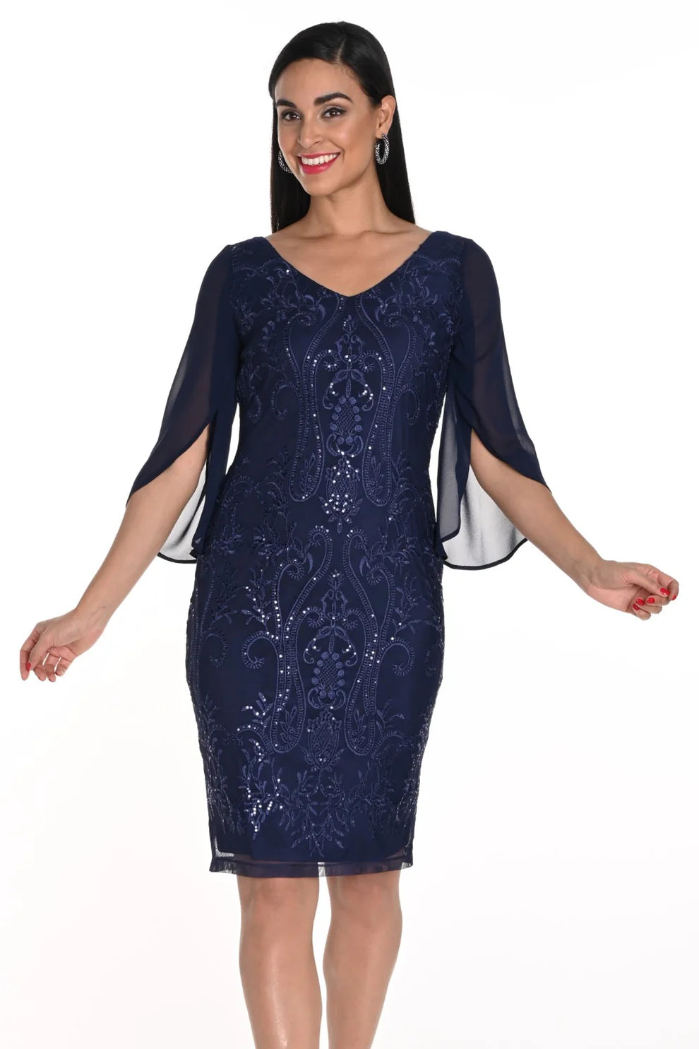 Frank Lyman Sheath Sequin V-neck Dress | Evening Glamour