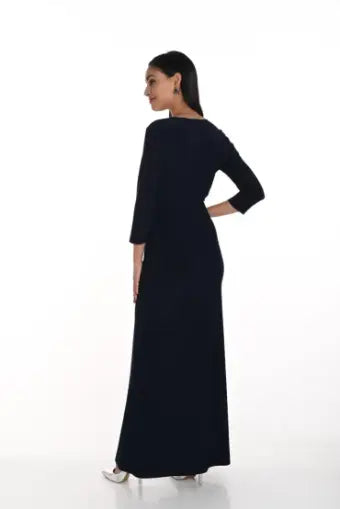 Frank Lyman Mock Wrap Gown in Navy | Elegant Evening Dress