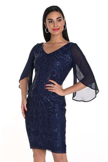 Frank Lyman Sheath Sequin V-neck Dress | Evening Glamour