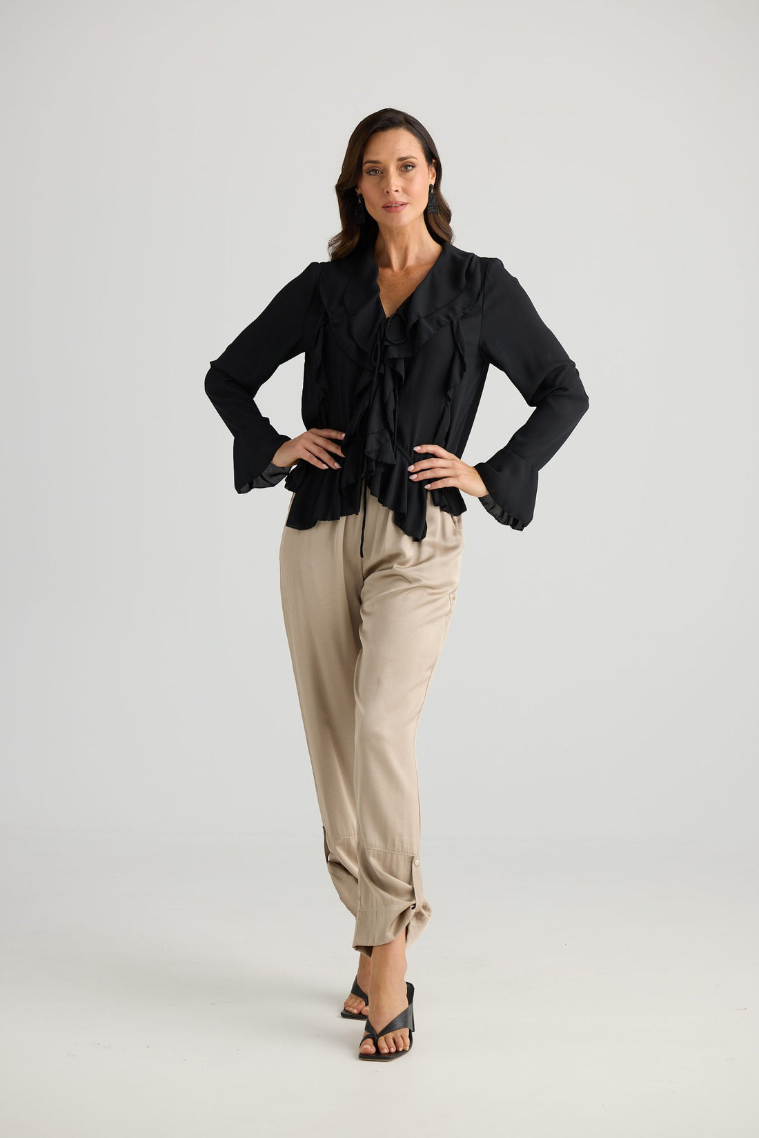Harper Top Black | Ruffle Detail Blouse Australia