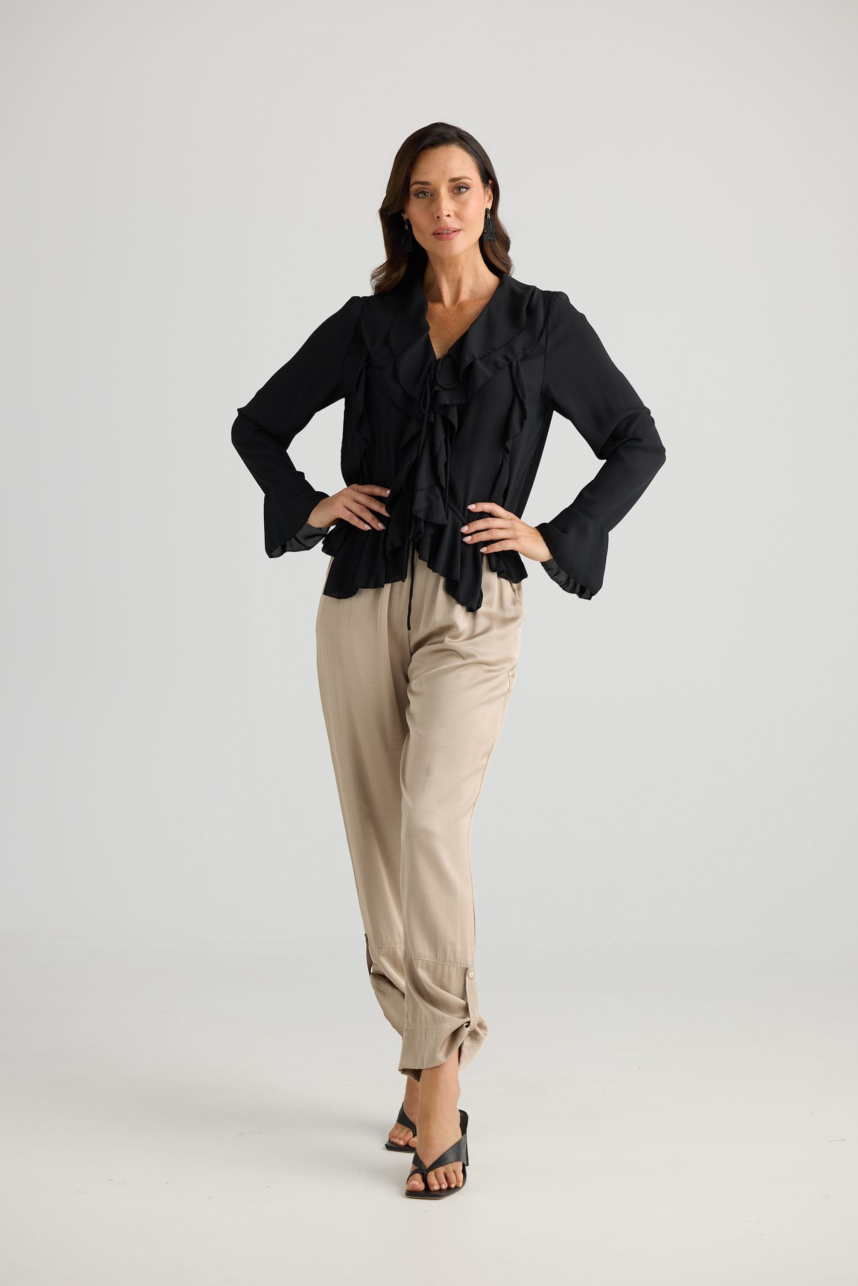 Elegant black ruffle blouse Australia