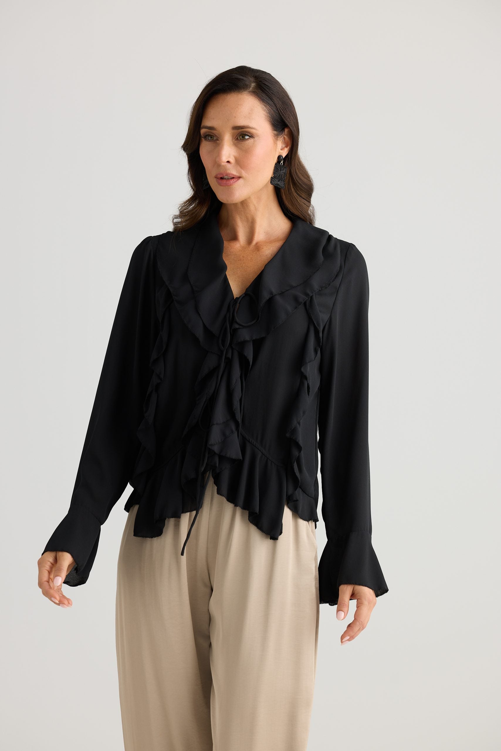 Black Harper ruffle detail blouse