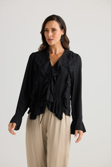Black Harper ruffle detail blouse