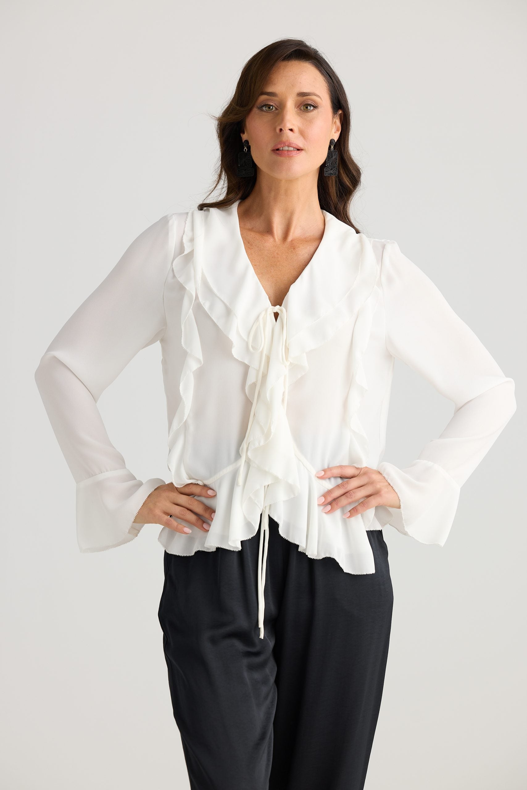 White Harper ruffle detail blouse