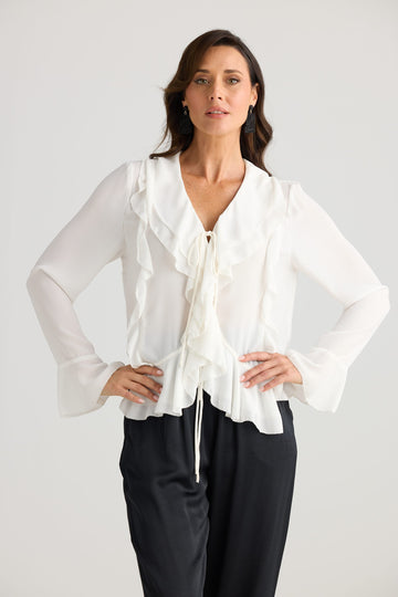 White Harper ruffle detail blouse