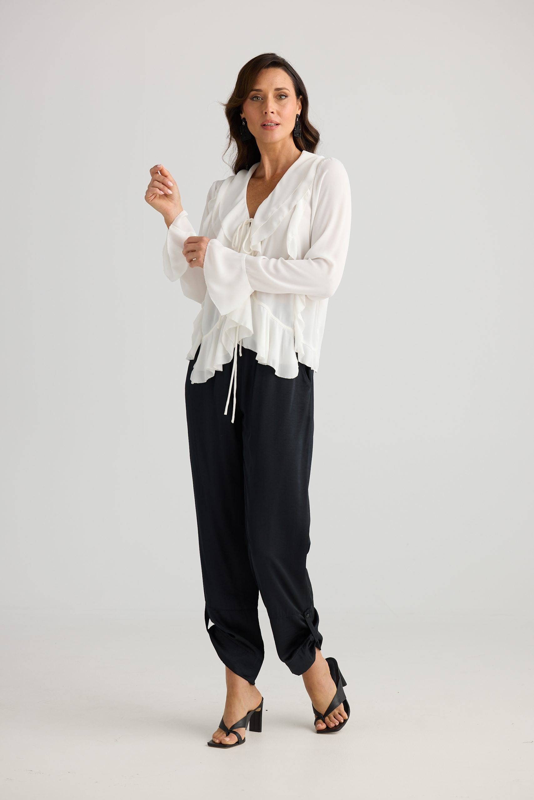 Soft white ruffle detail fashion top