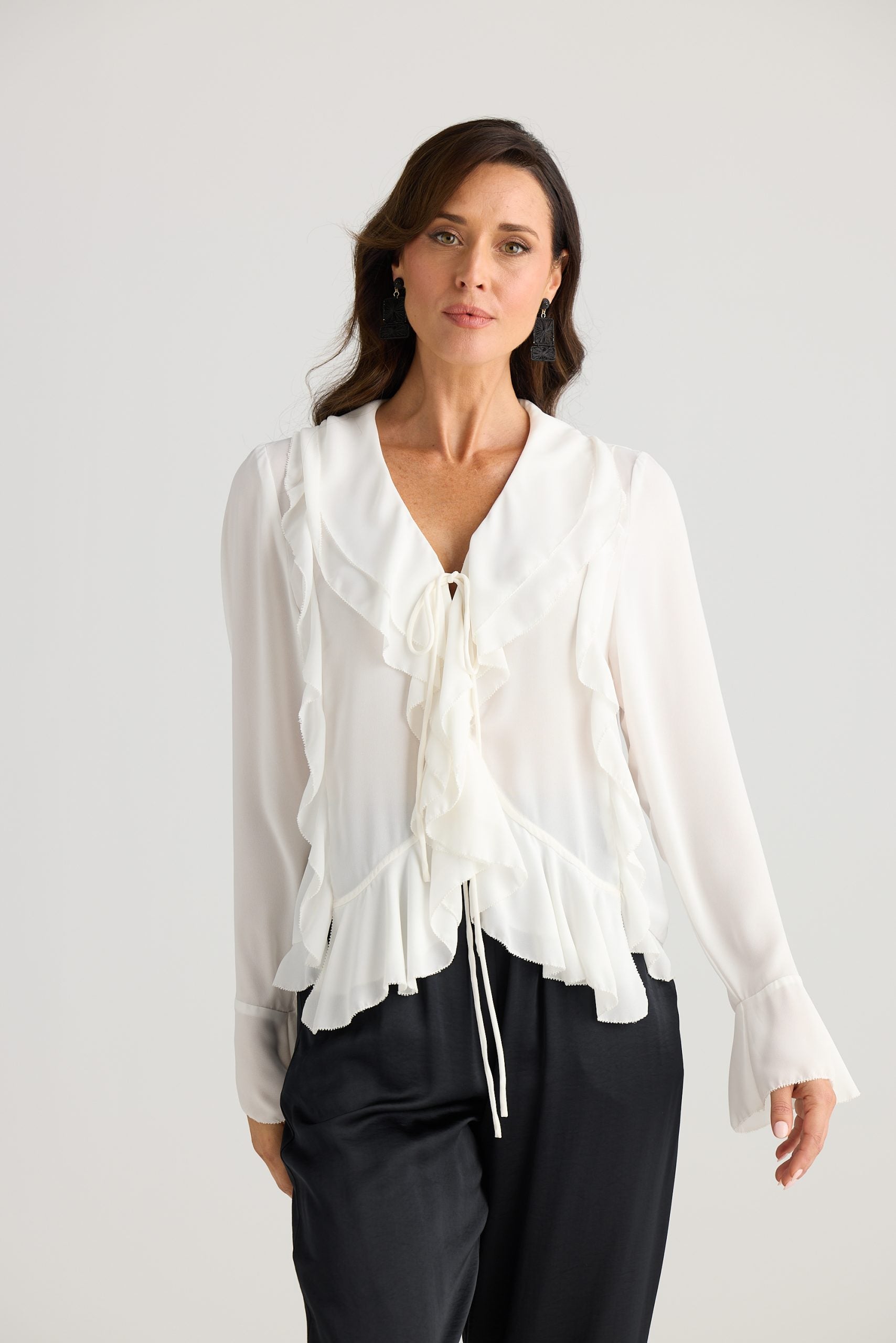 Elegant white ruffle blouse Australia