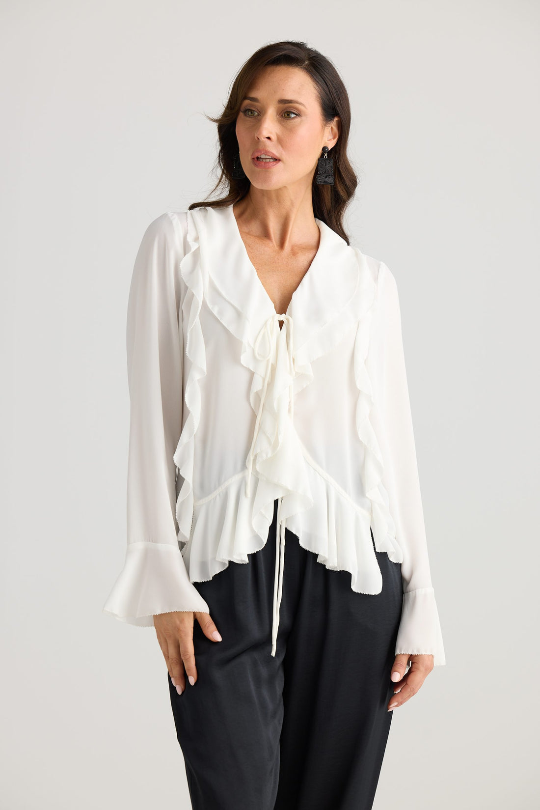 Harper Top White | Ruffle Detail Blouse Australia