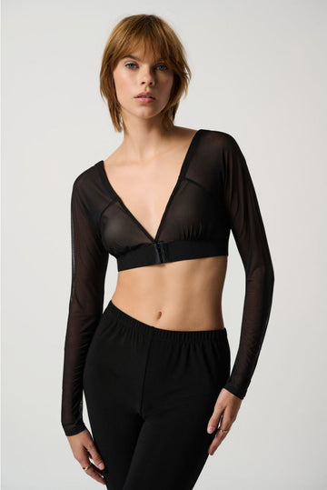Joseph Ribkoff Black Shadow Sleeves | Sheer Long Sleeve Top