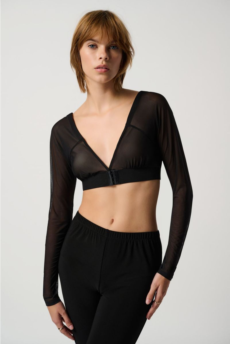 Joseph Ribkoff Black Shadow Sleeves | Sheer Long Sleeve Top
