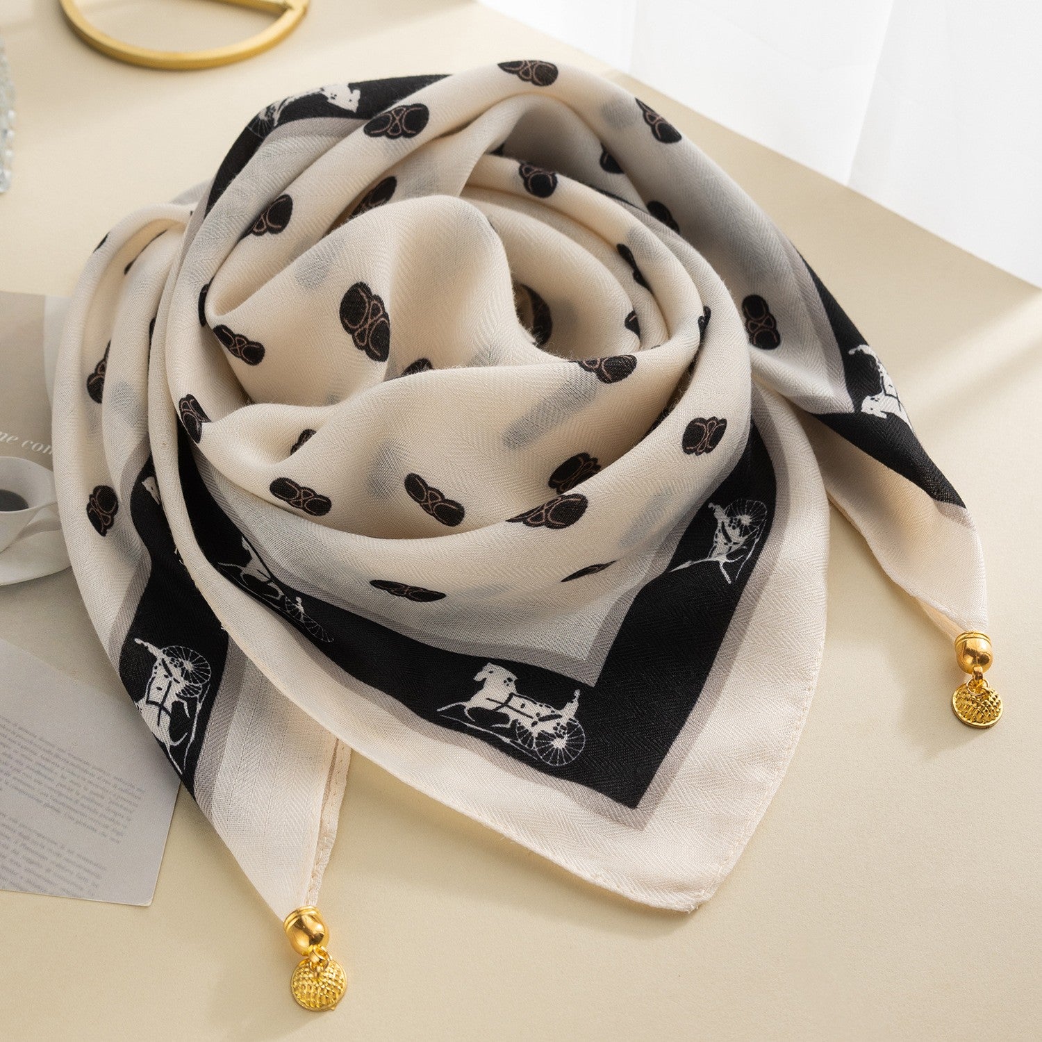 women printed scarf beige black pattern lightweight accessory Australia Showies Boutique