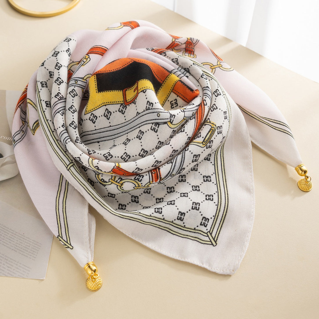 women printed scarf black beige abstract pattern lightweight accessory Australia Showies Boutique