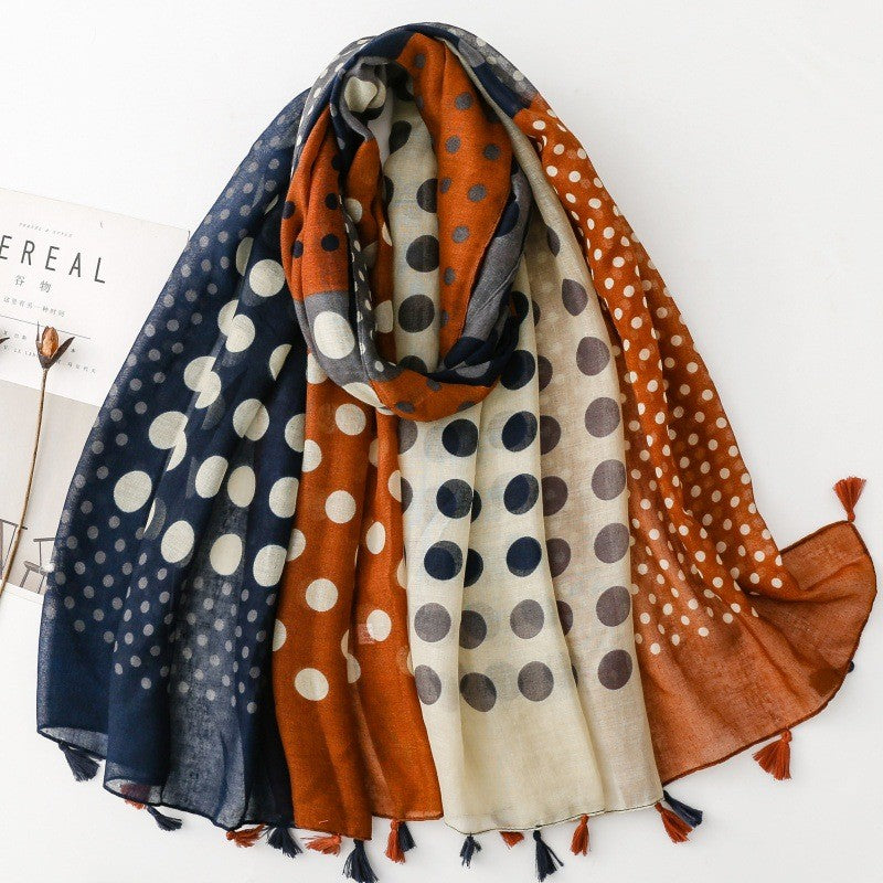 Polka Dot Scarf Women Navy Rust | Lightweight Tassel Scarf Australia