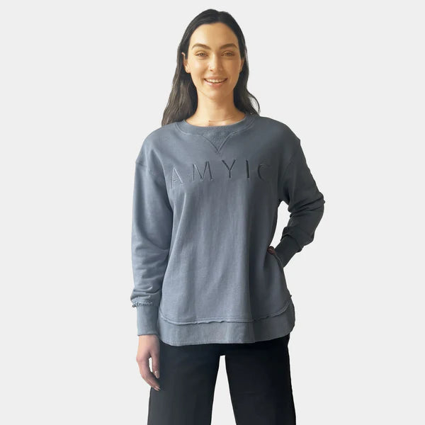 woman wearing grey relaxed fit sweatshirt casual outfit Showies Boutique Australia