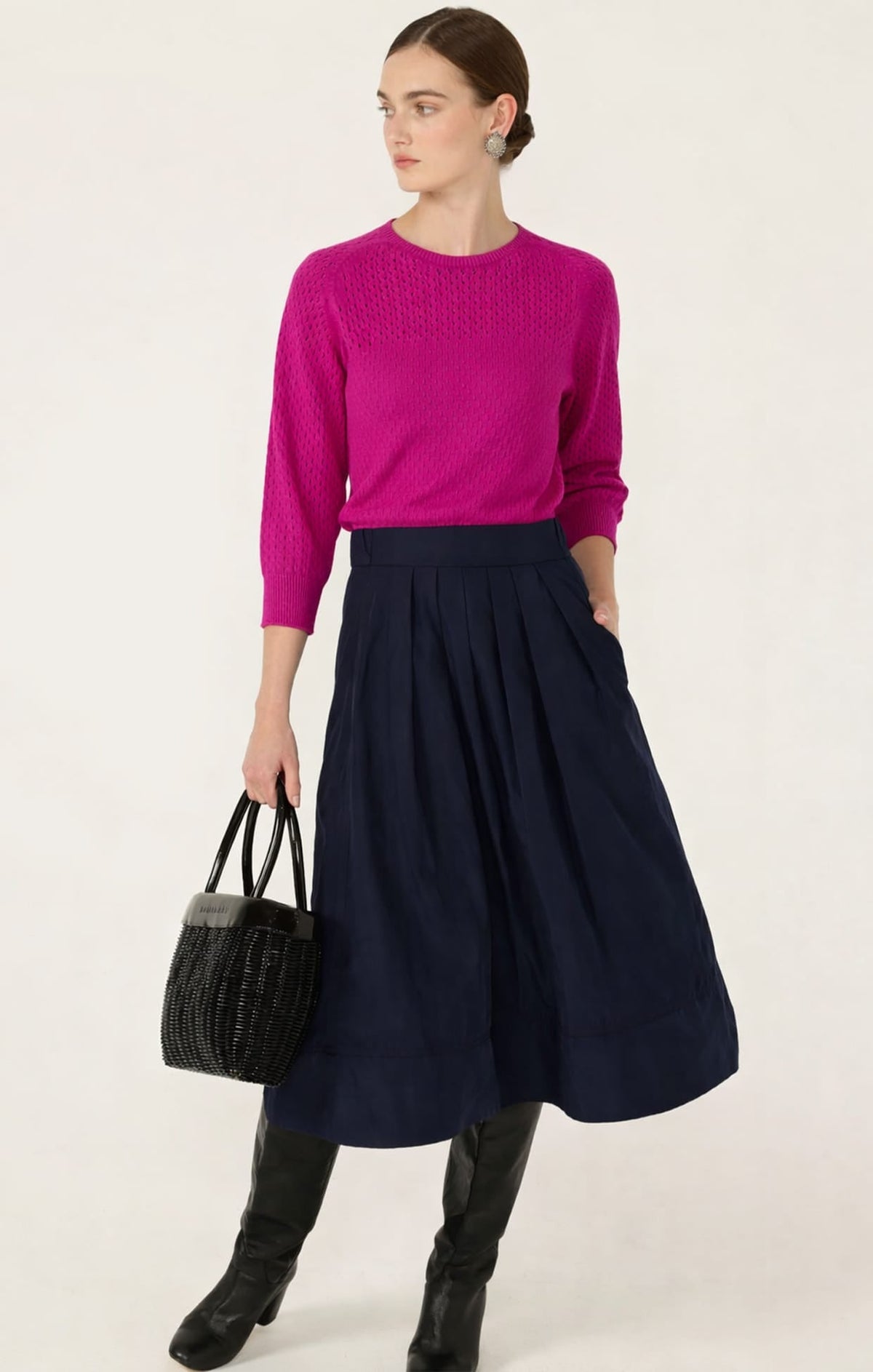 Pleated A-Line Skirt In Navy by Sacha Drake