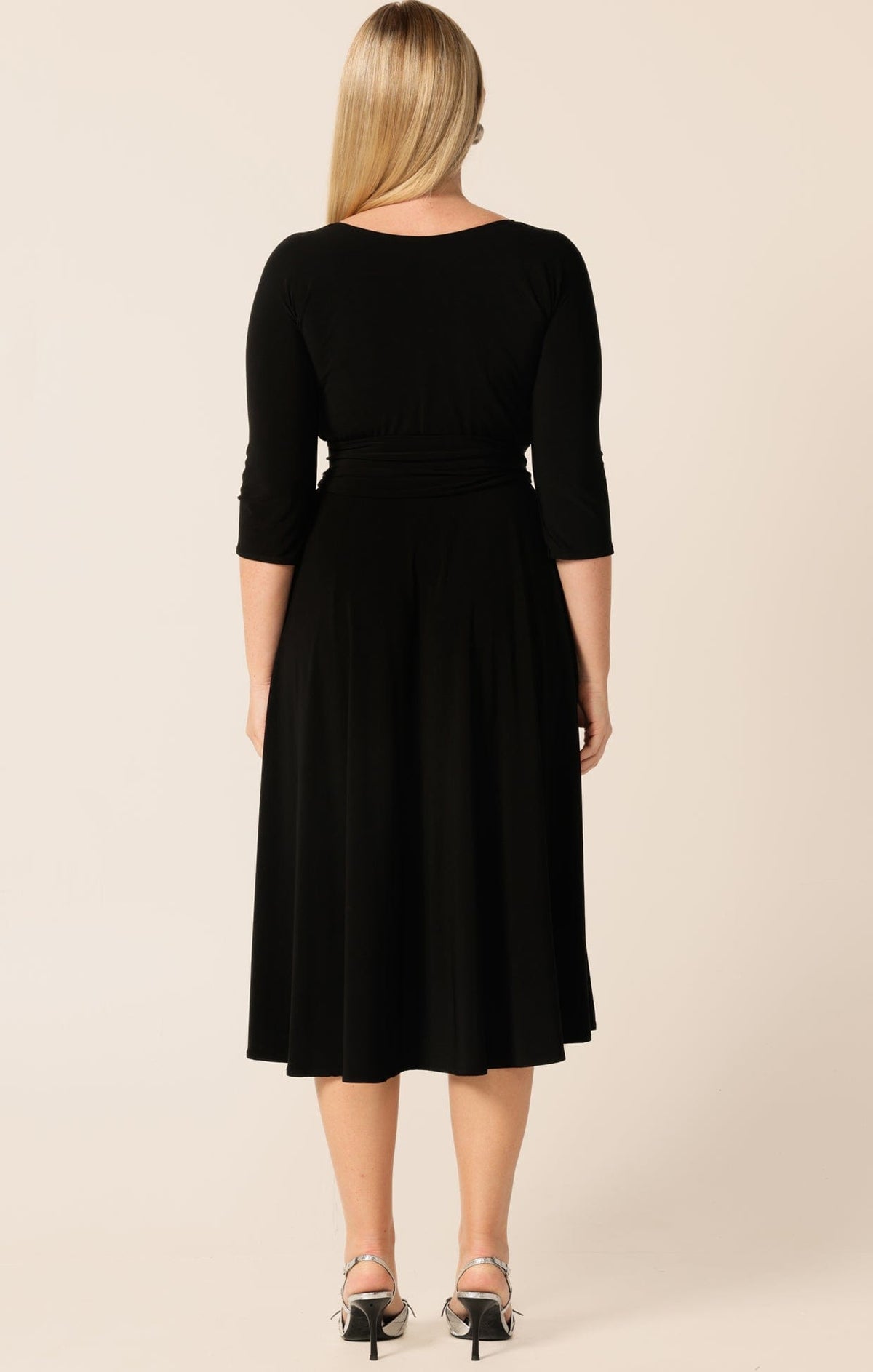 3/4 Sleeve Reverse Wrap Midi Dress In Black by Sacha Drake - image 5