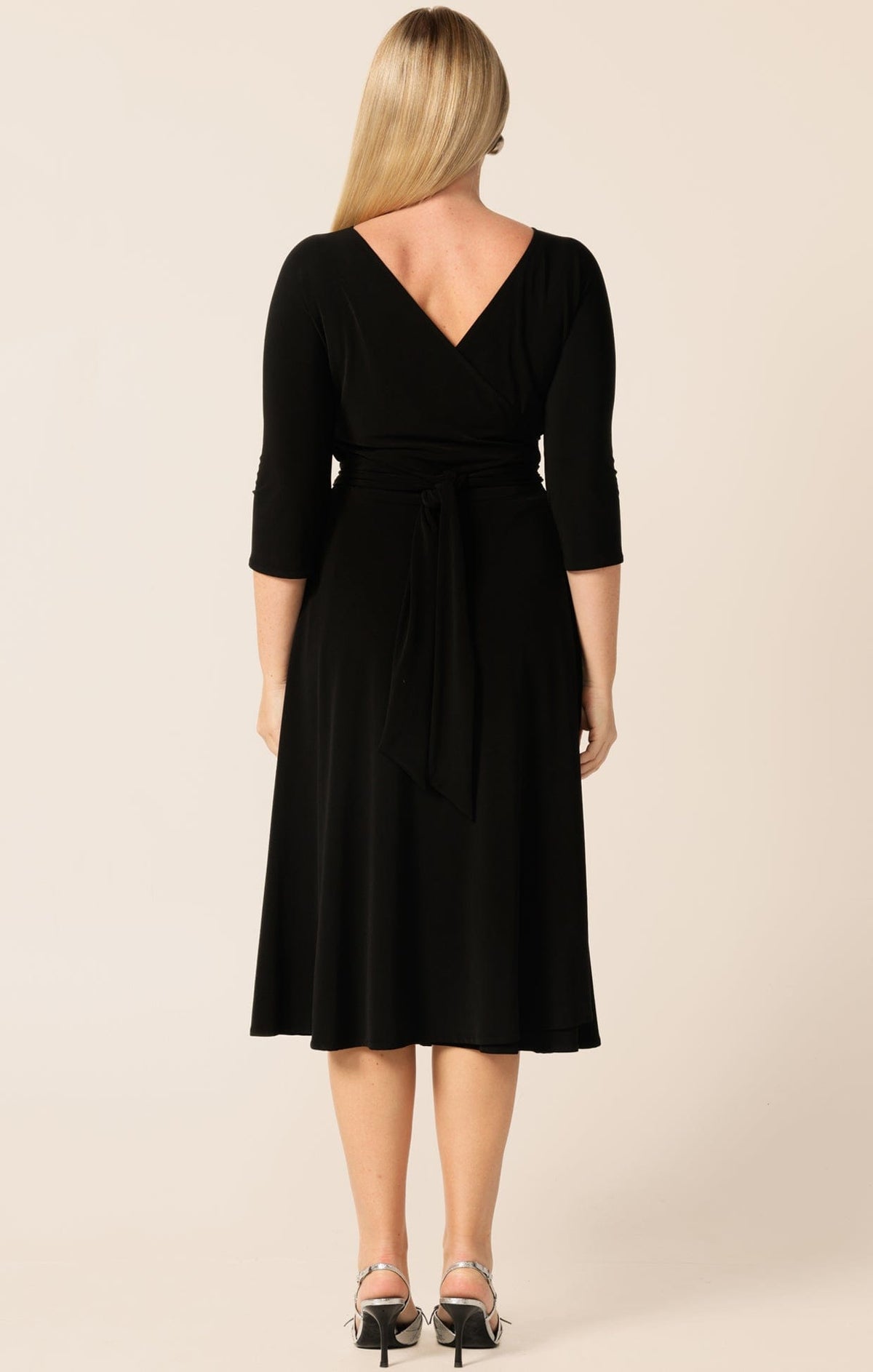3/4 Sleeve Reverse Wrap Midi Dress In Black by Sacha Drake - image 9