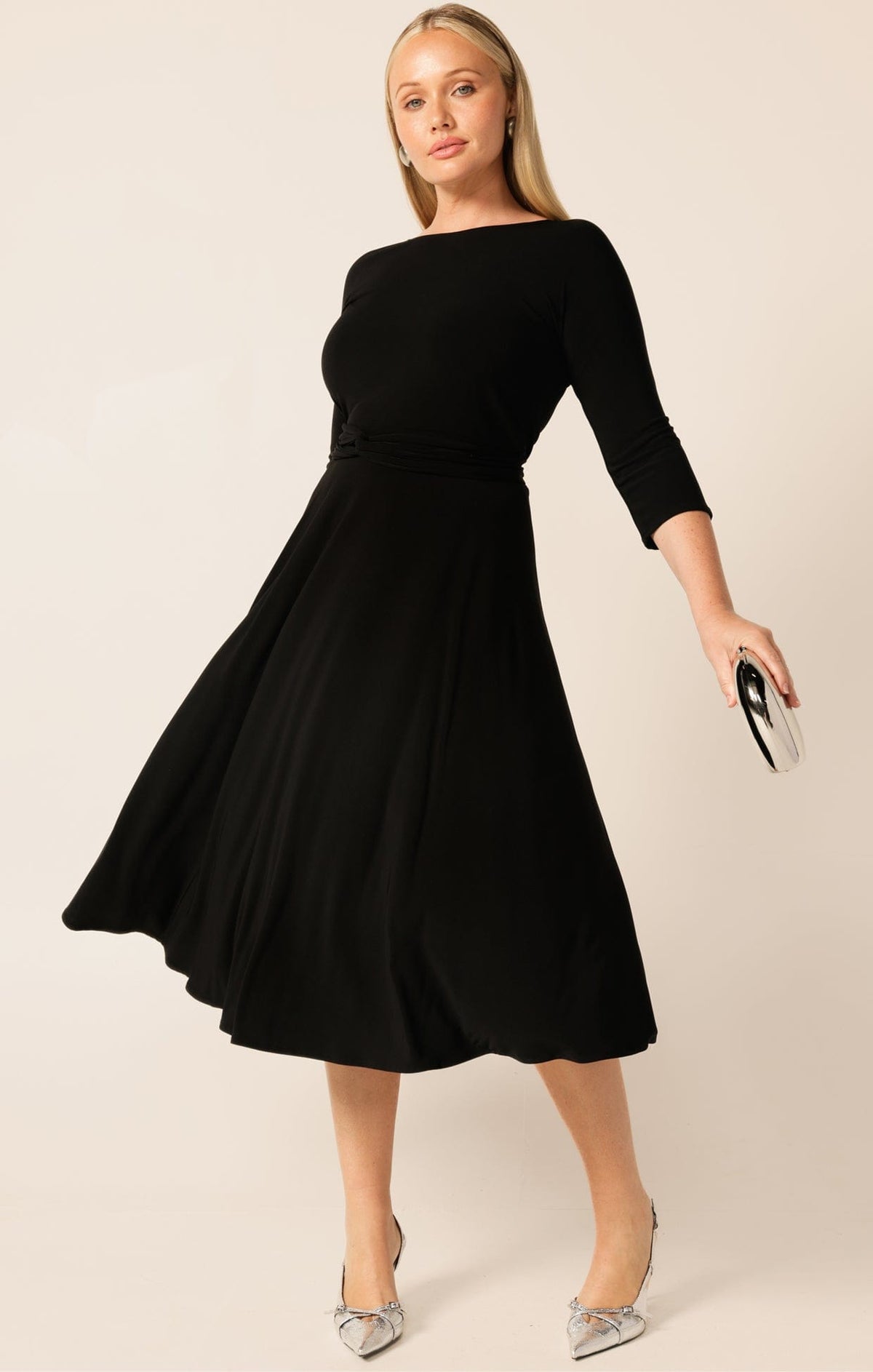 3/4 Sleeve Reverse Wrap Midi Dress In Black by Sacha Drake - image 6
