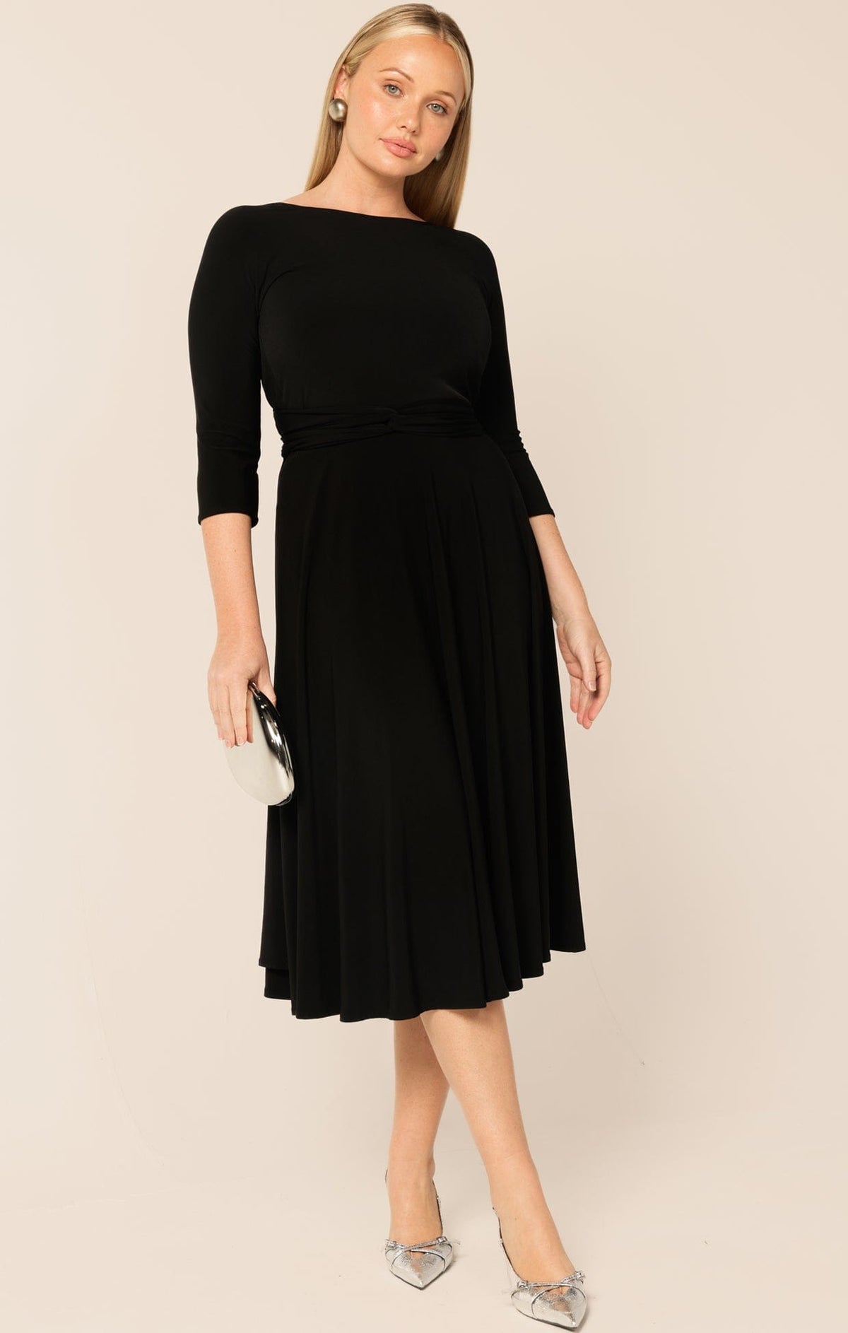 3/4 Sleeve Reverse Wrap Midi Dress In Black by Sacha Drake - image 2