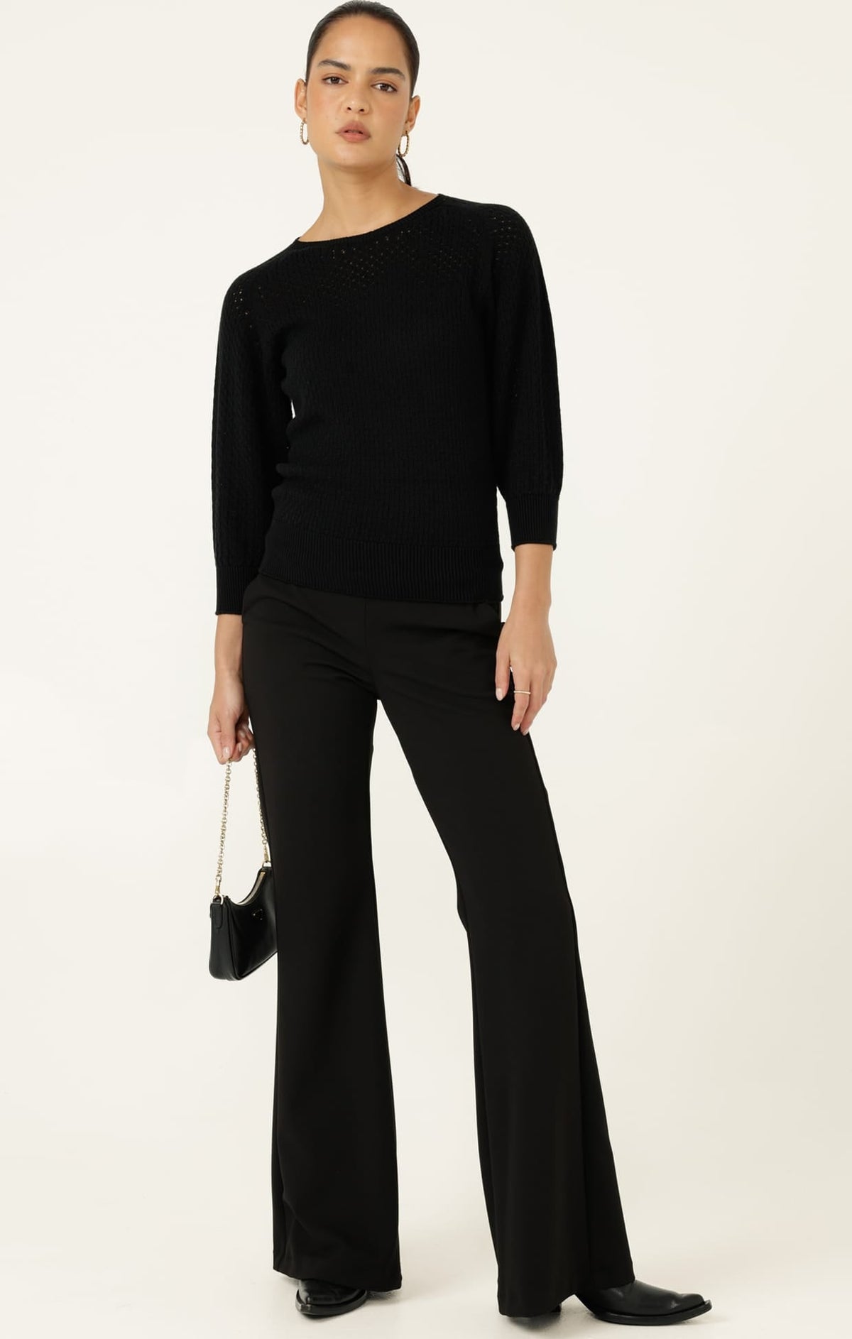 3/4 Sleeve Ripple Knit Top In Black by Sacha Drake - image 6