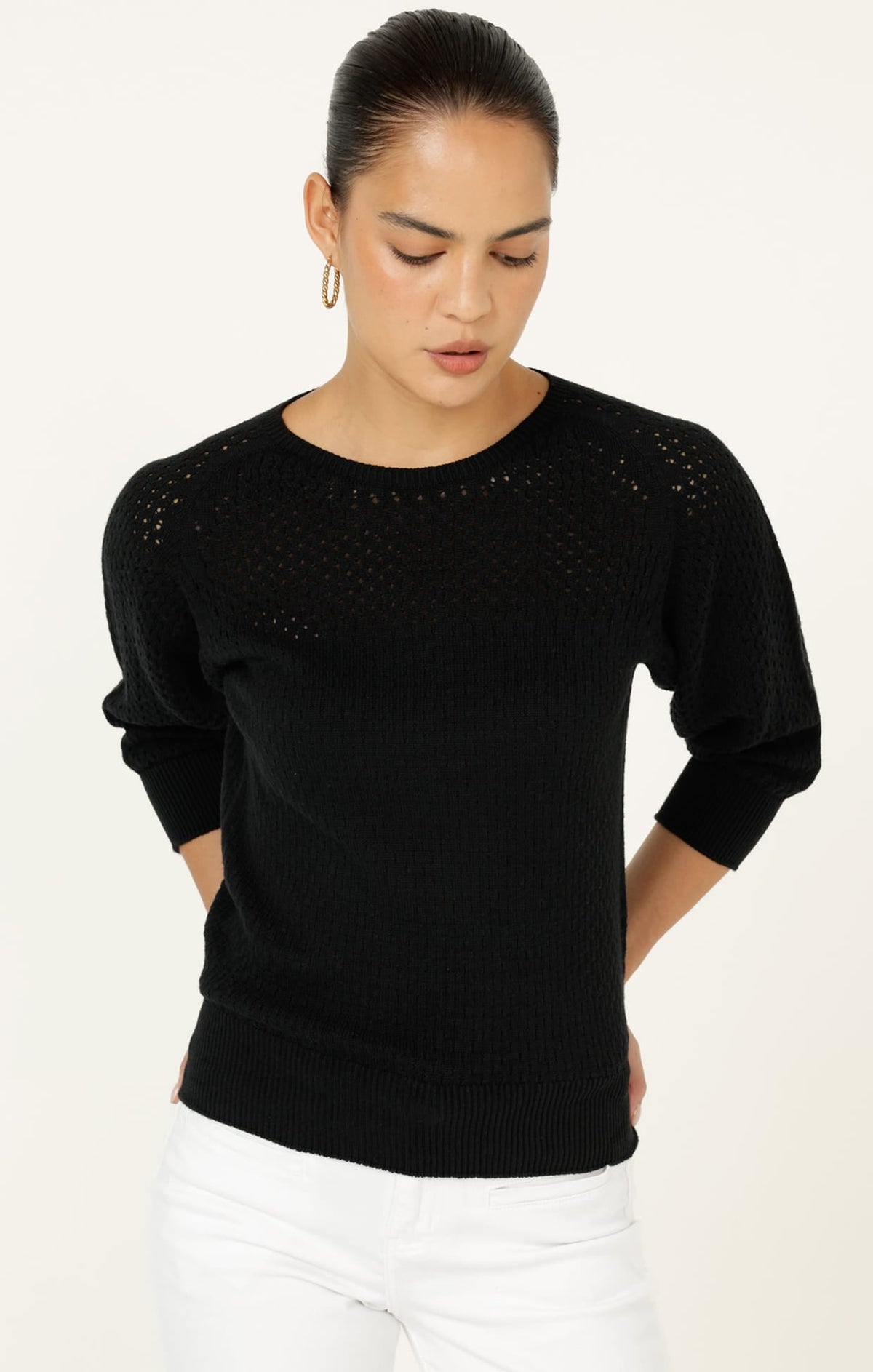 3/4 Sleeve Ripple Knit Top In Black by Sacha Drake - image 7