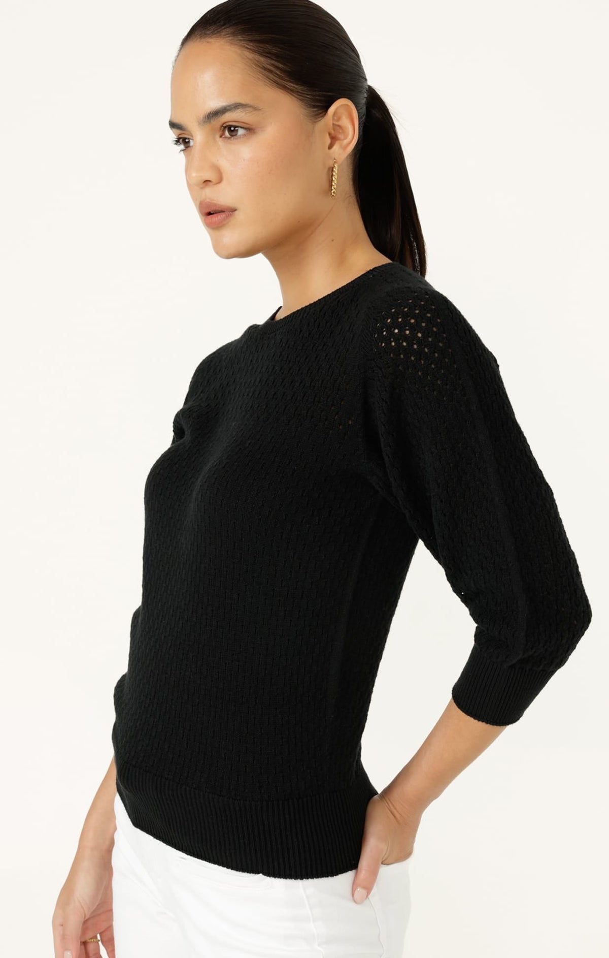3/4 Sleeve Ripple Knit Top In Black by Sacha Drake - image 5