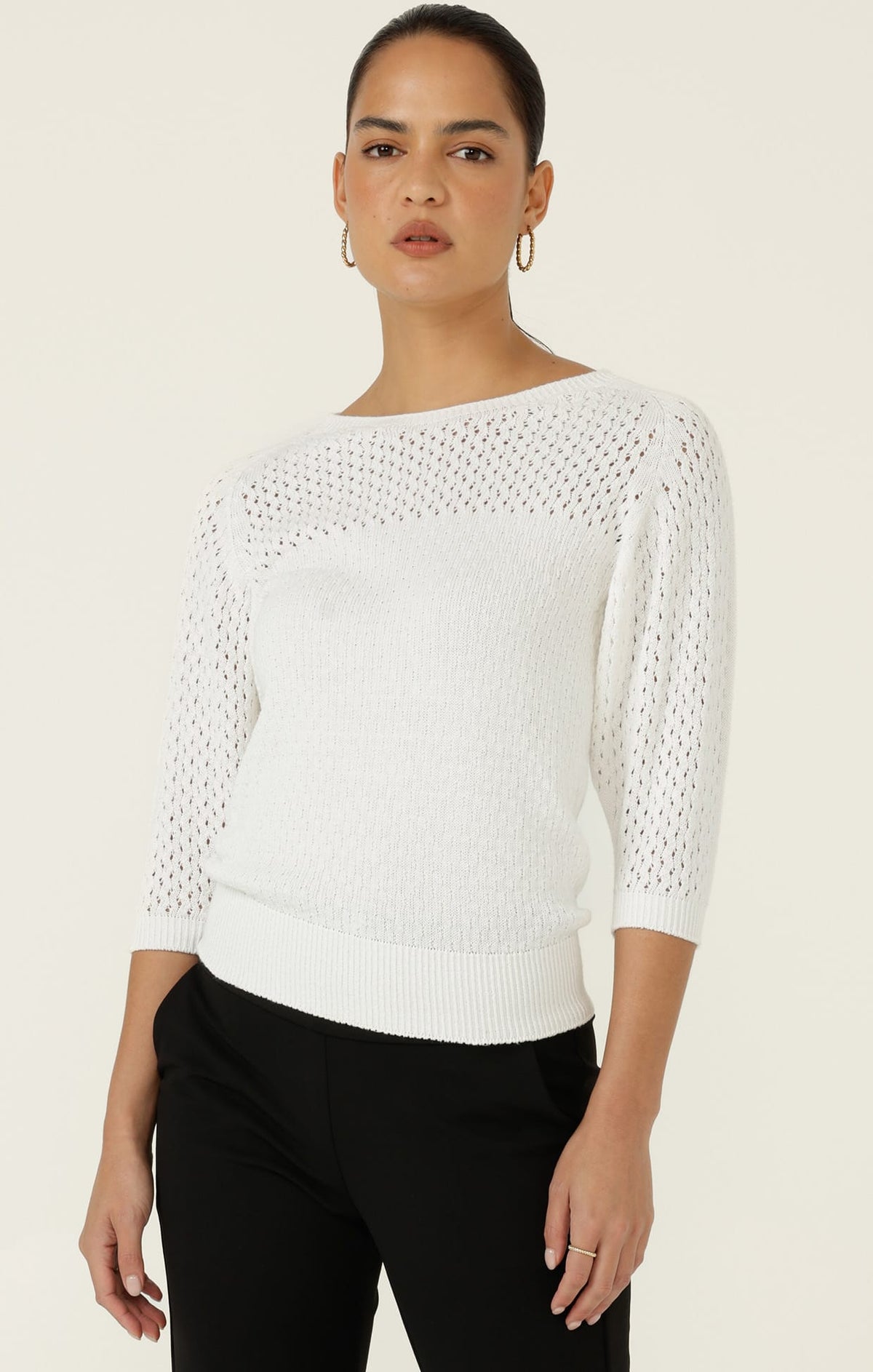 3/4 Sleeve Ripple Knit Top In Ivory by Sacha Drake