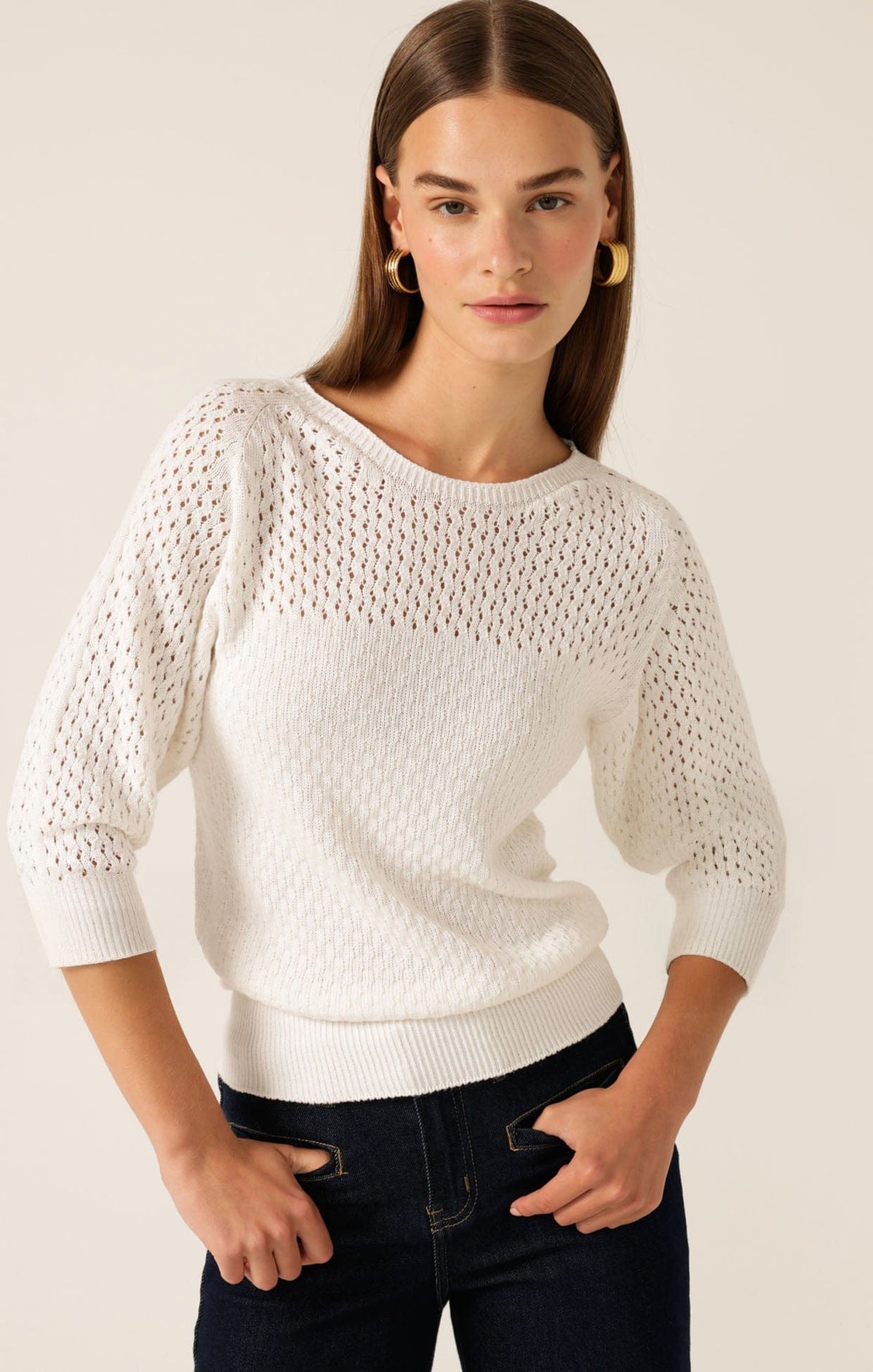 3/4 Sleeve Ripple Knit Top In Ivory by Sacha Drake - image 4