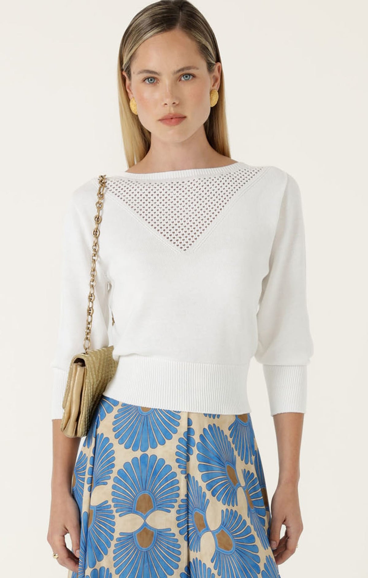 Chloe 3/4 Sleeve Knit Top In White by Sacha Drake - image 8