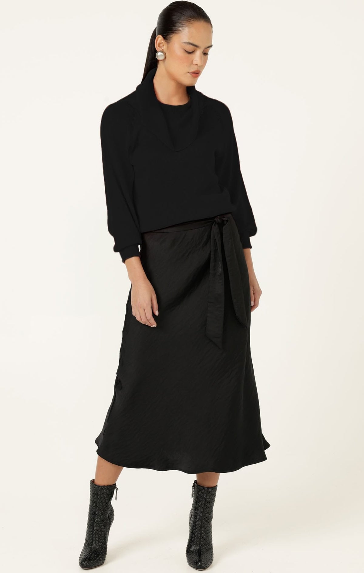 Luxe Bias Midi Skirt In Black by Sacha Drake - image 3