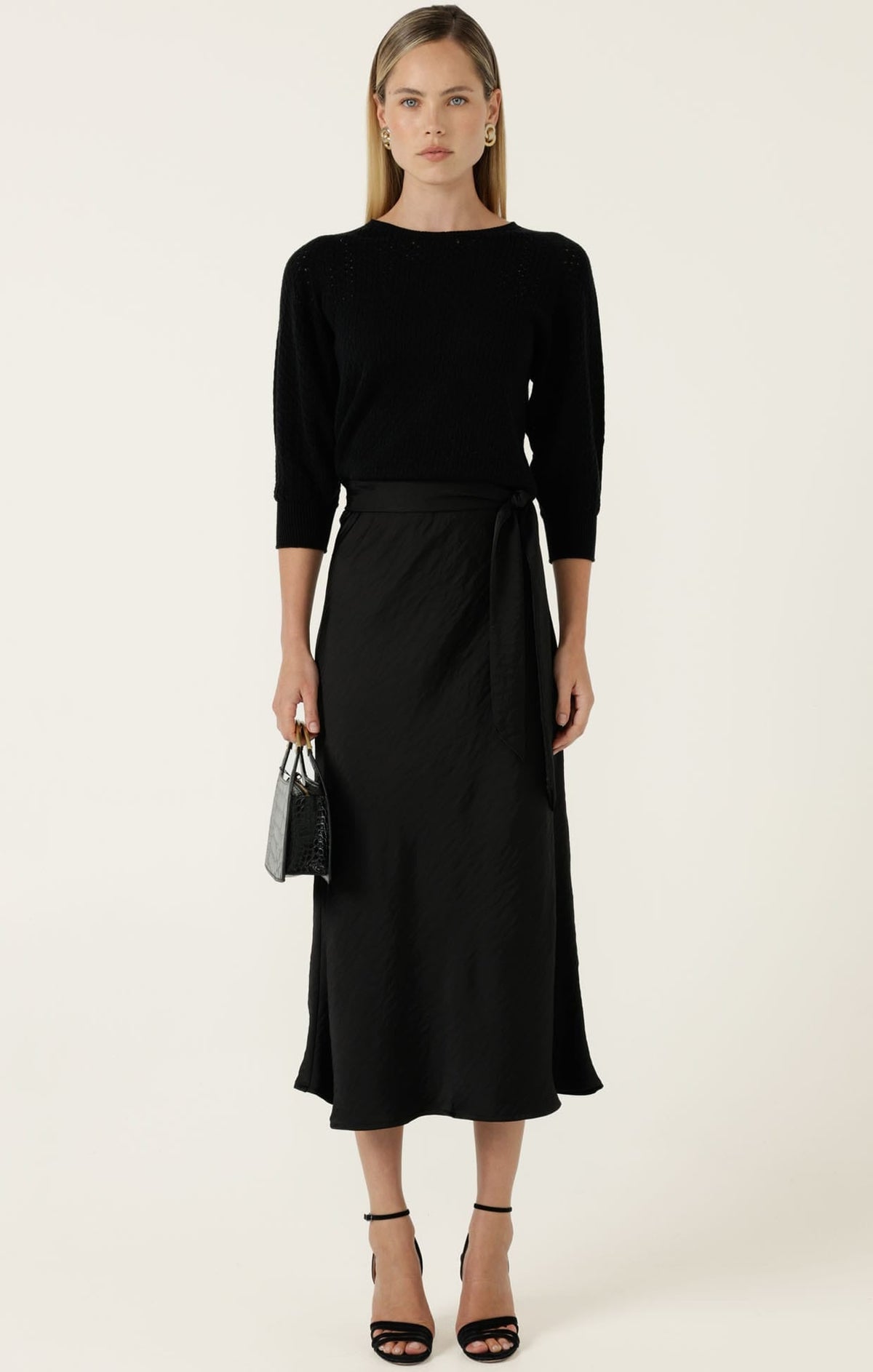 Luxe Bias Midi Skirt In Black by Sacha Drake