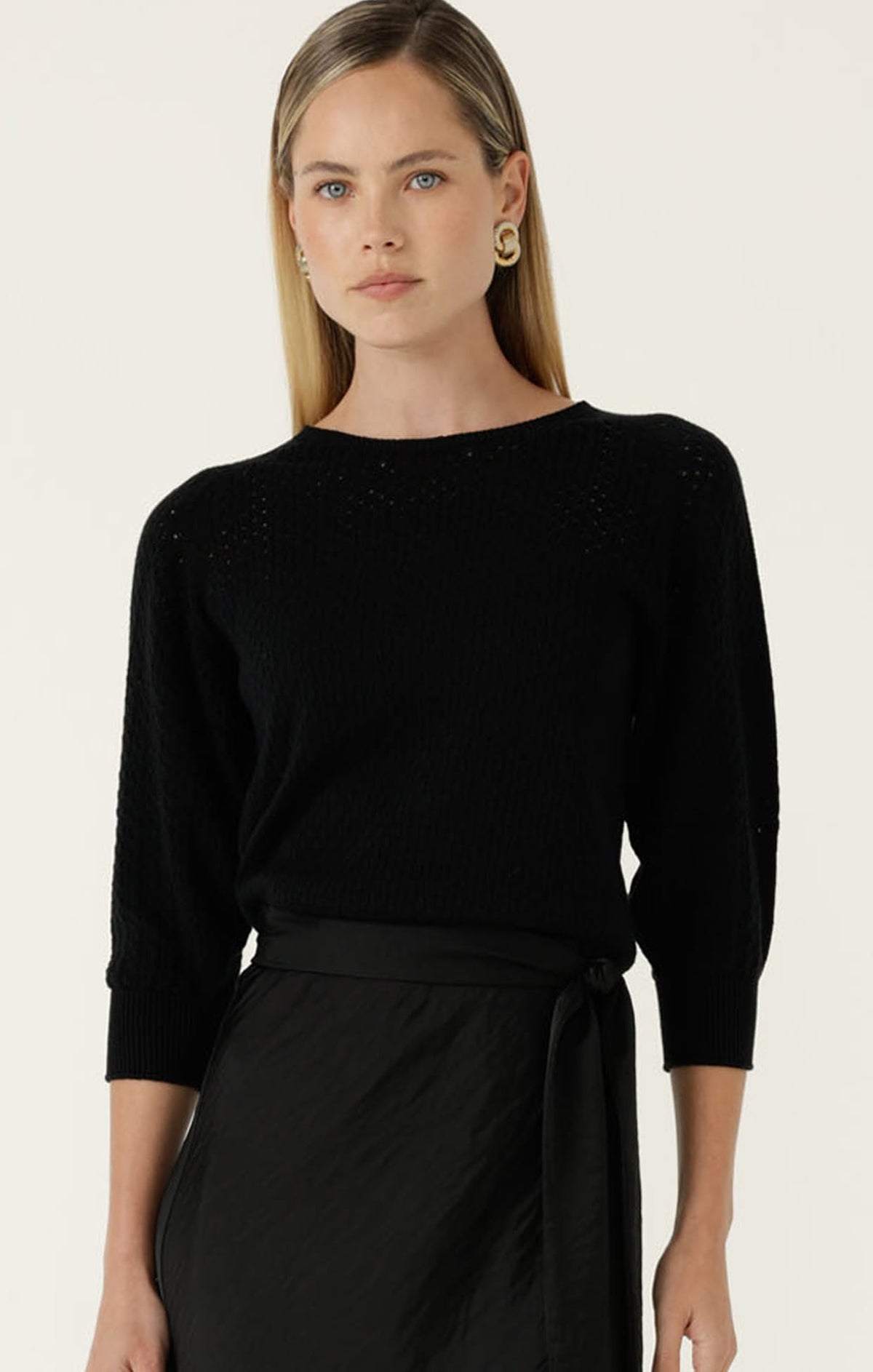 3/4 Sleeve Ripple Knit Top In Black by Sacha Drake - image 3
