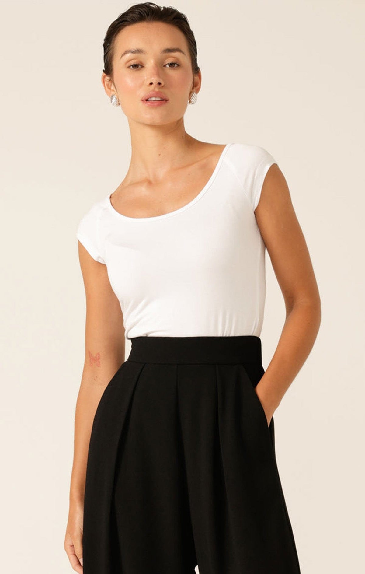 Cap Sleeve Top In White by Sacha Drake