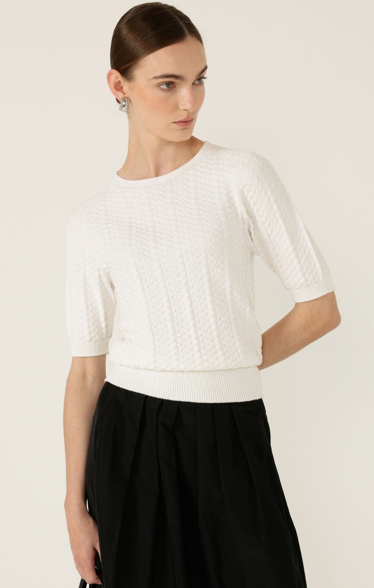 Short Sleeve Chevron Knit Top In Ivory by Sacha Drake