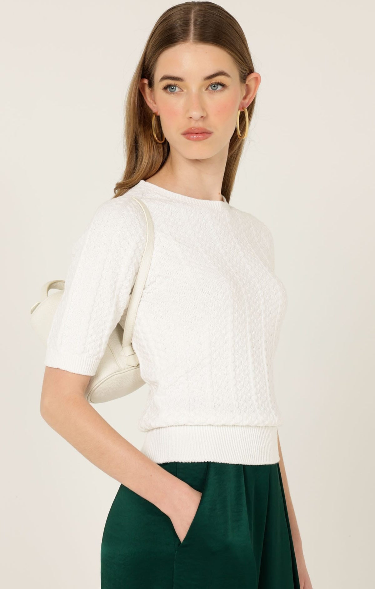 Short Sleeve Chevron Knit Top In Ivory by Sacha Drake - image 3