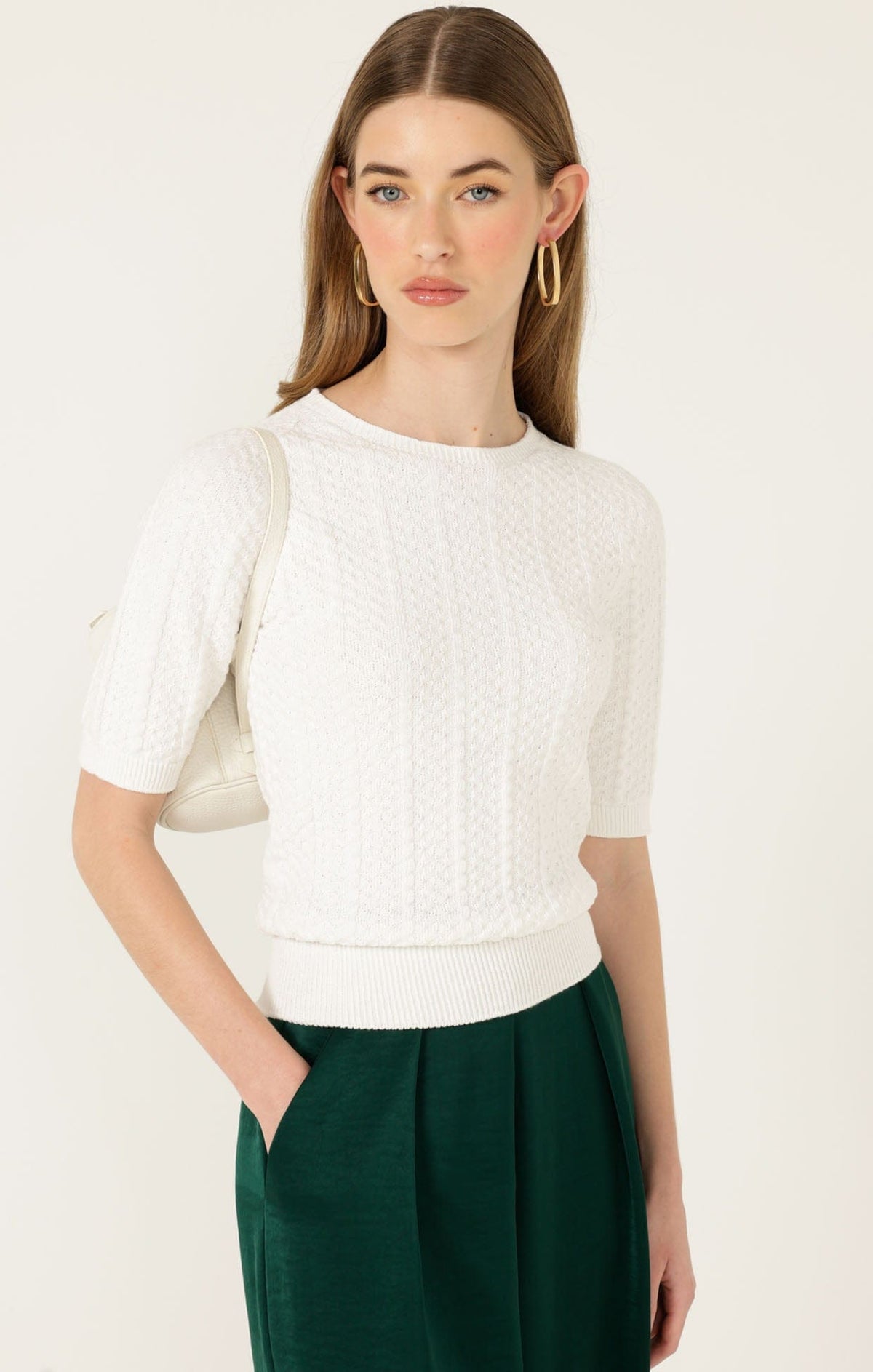 Short Sleeve Chevron Knit Top In Ivory by Sacha Drake - image 6