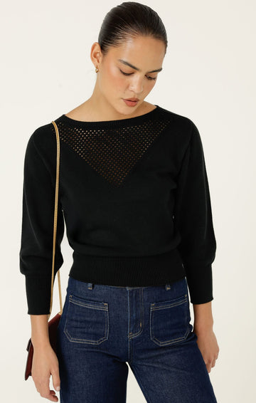 Chloe 3/4 Sleeve Knit Top In Black by Sacha Drake