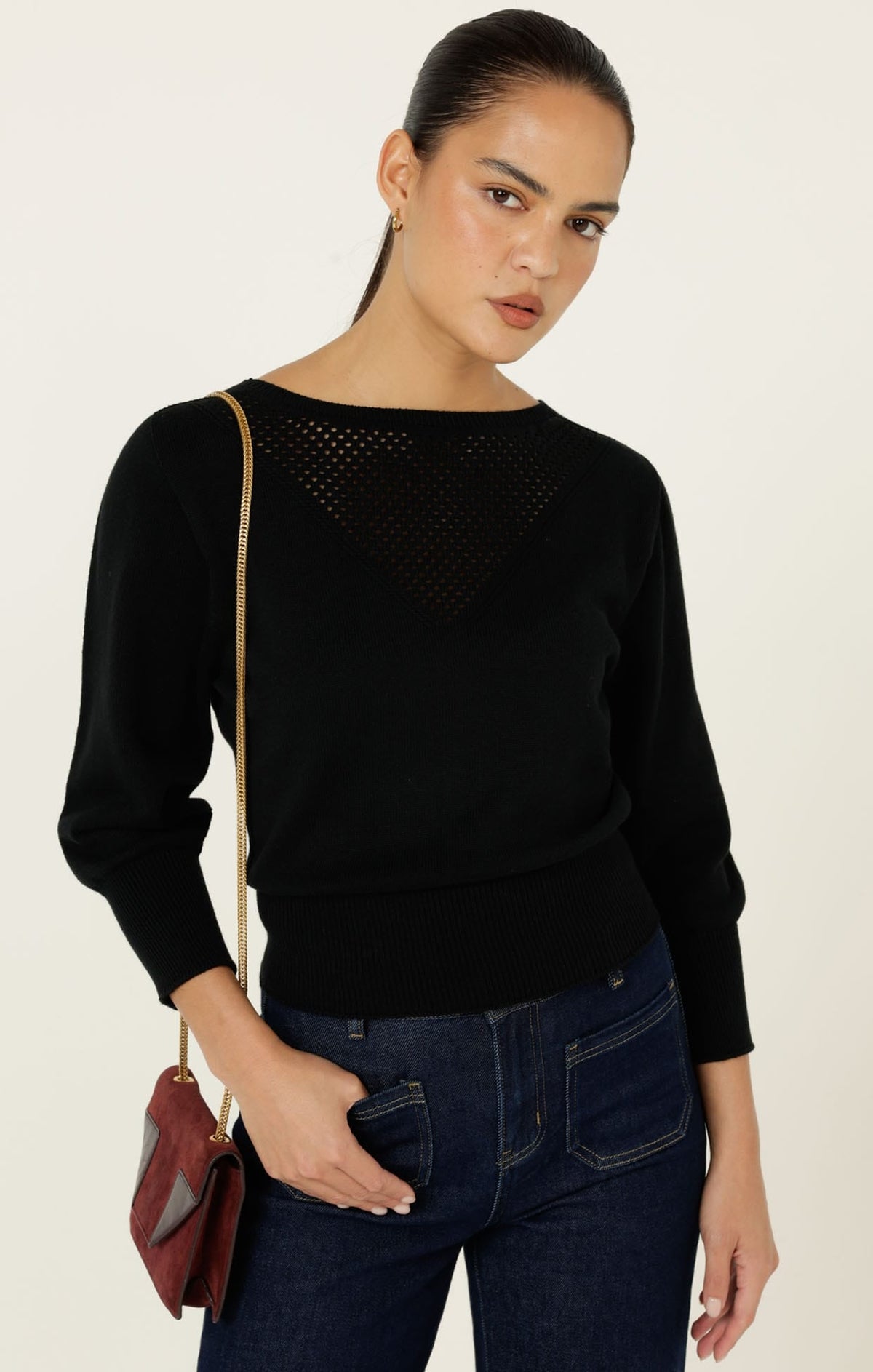 Chloe 3/4 Sleeve Knit Top In Black by Sacha Drake - image 3