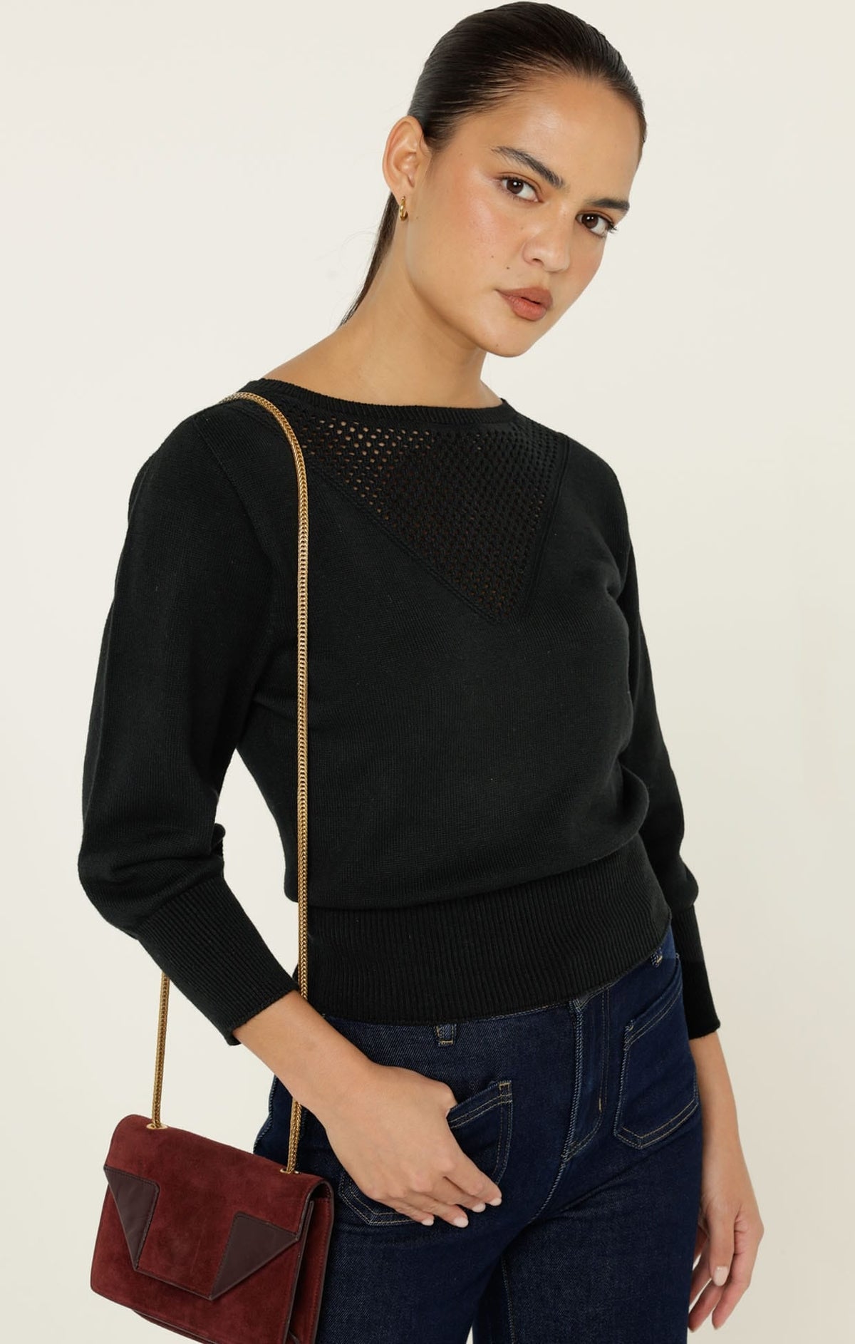 Chloe 3/4 Sleeve Knit Top In Black by Sacha Drake - image 6