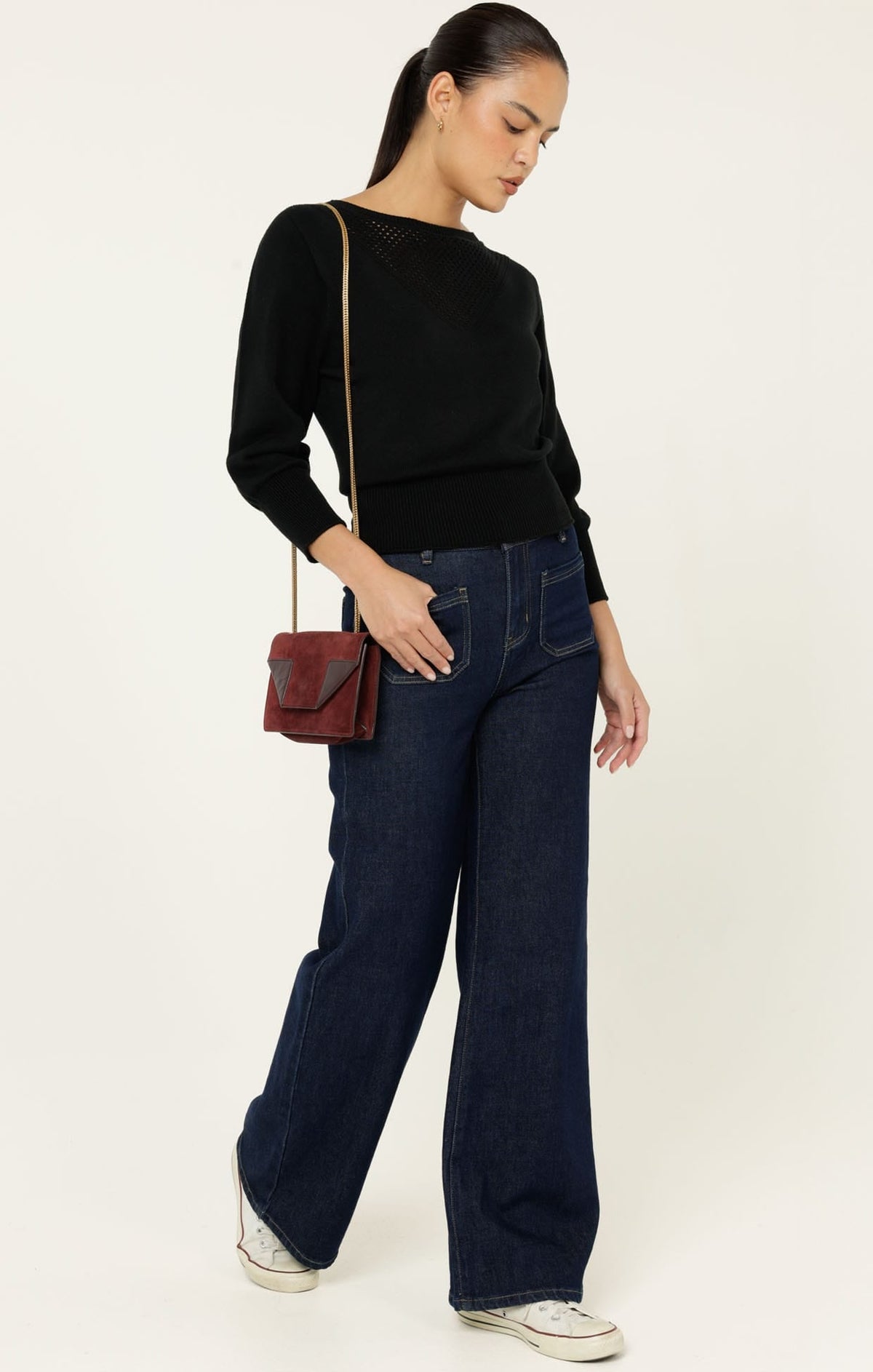 Chloe 3/4 Sleeve Knit Top In Black by Sacha Drake - image 5