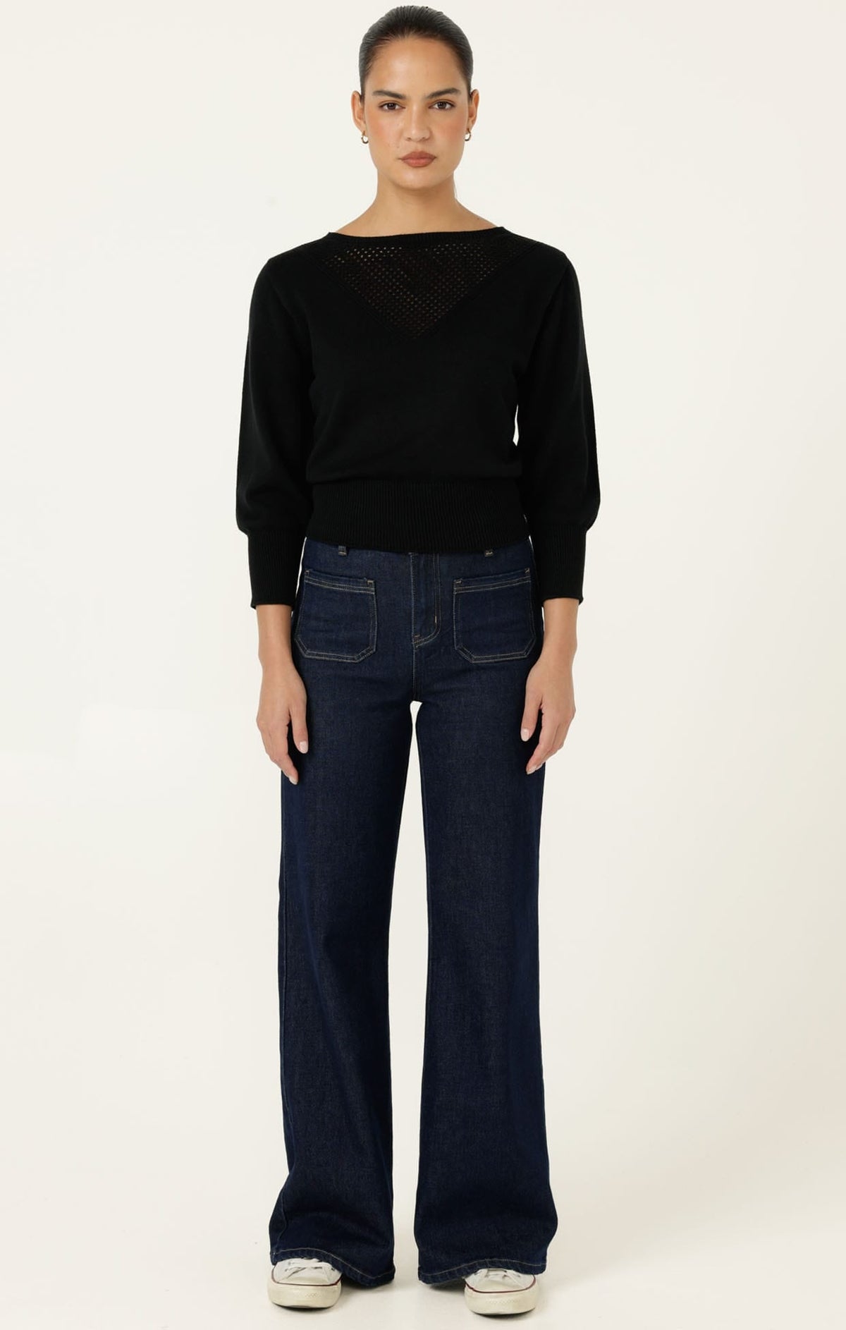 Chloe 3/4 Sleeve Knit Top In Black by Sacha Drake - image 4