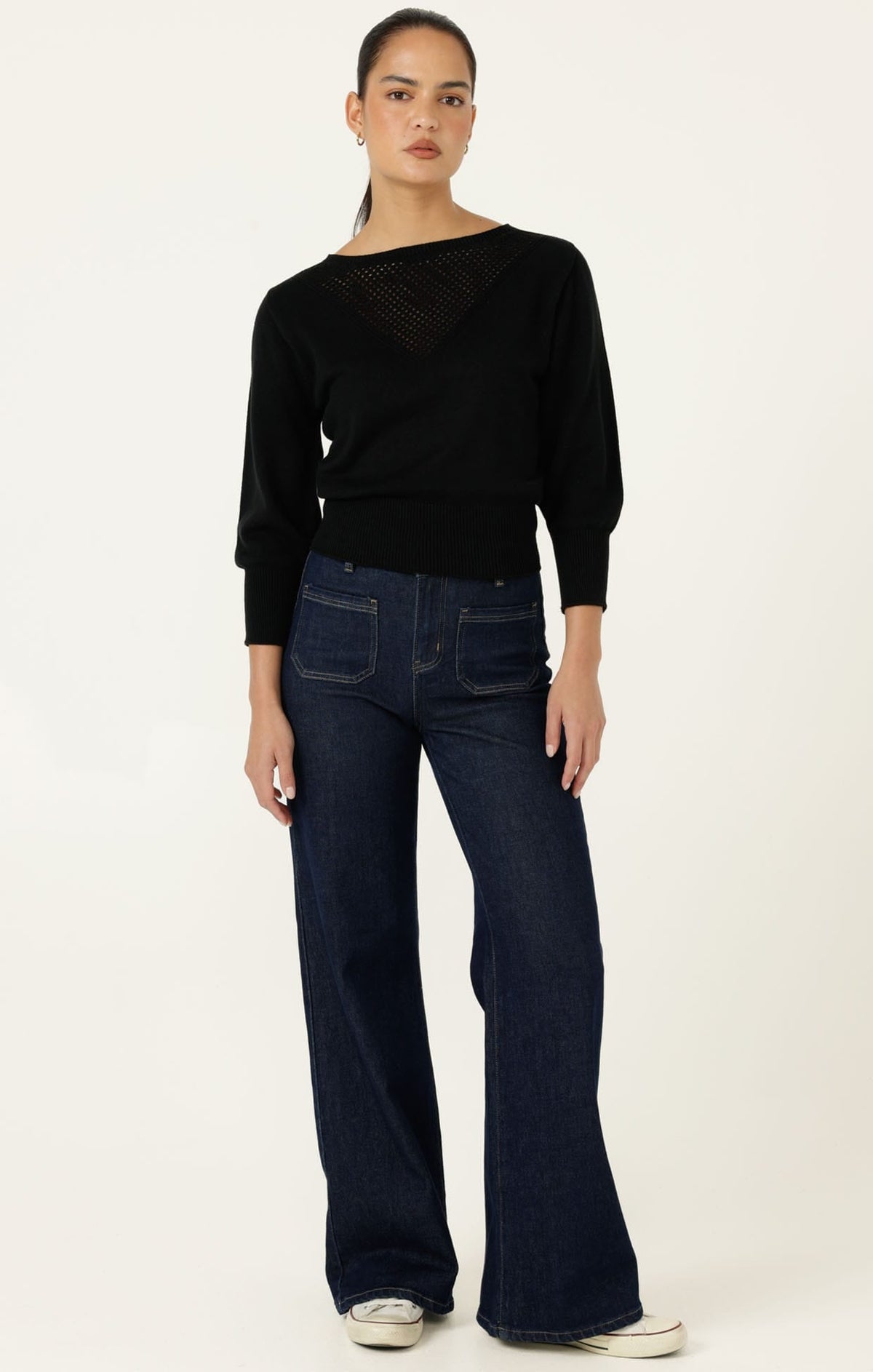Chloe 3/4 Sleeve Knit Top In Black by Sacha Drake - image 2