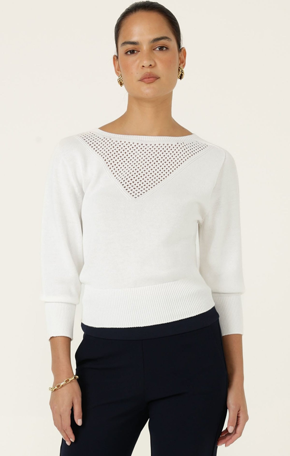 Chloe 3/4 Sleeve Knit Top In White by Sacha Drake - image 5