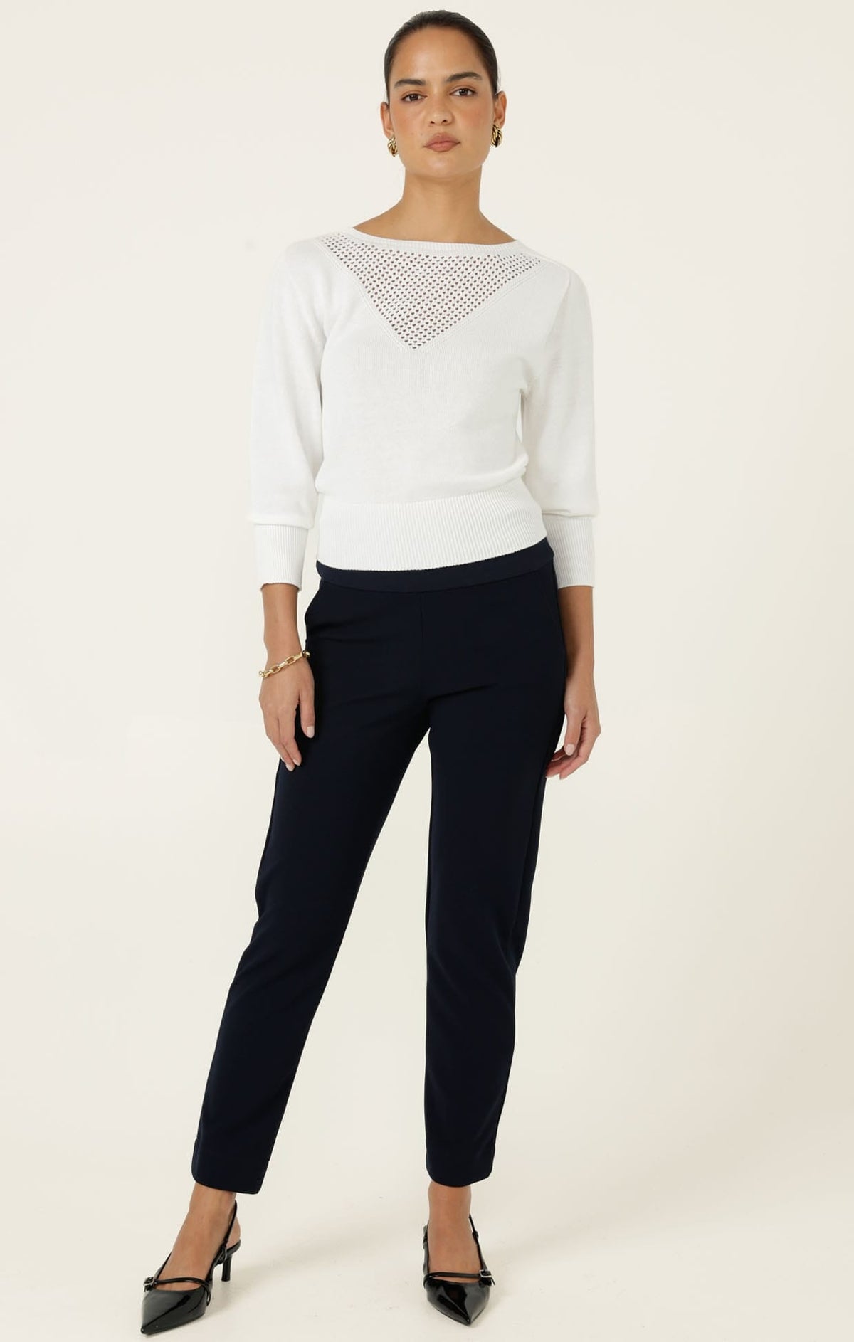 Chloe 3/4 Sleeve Knit Top In White by Sacha Drake - image 4