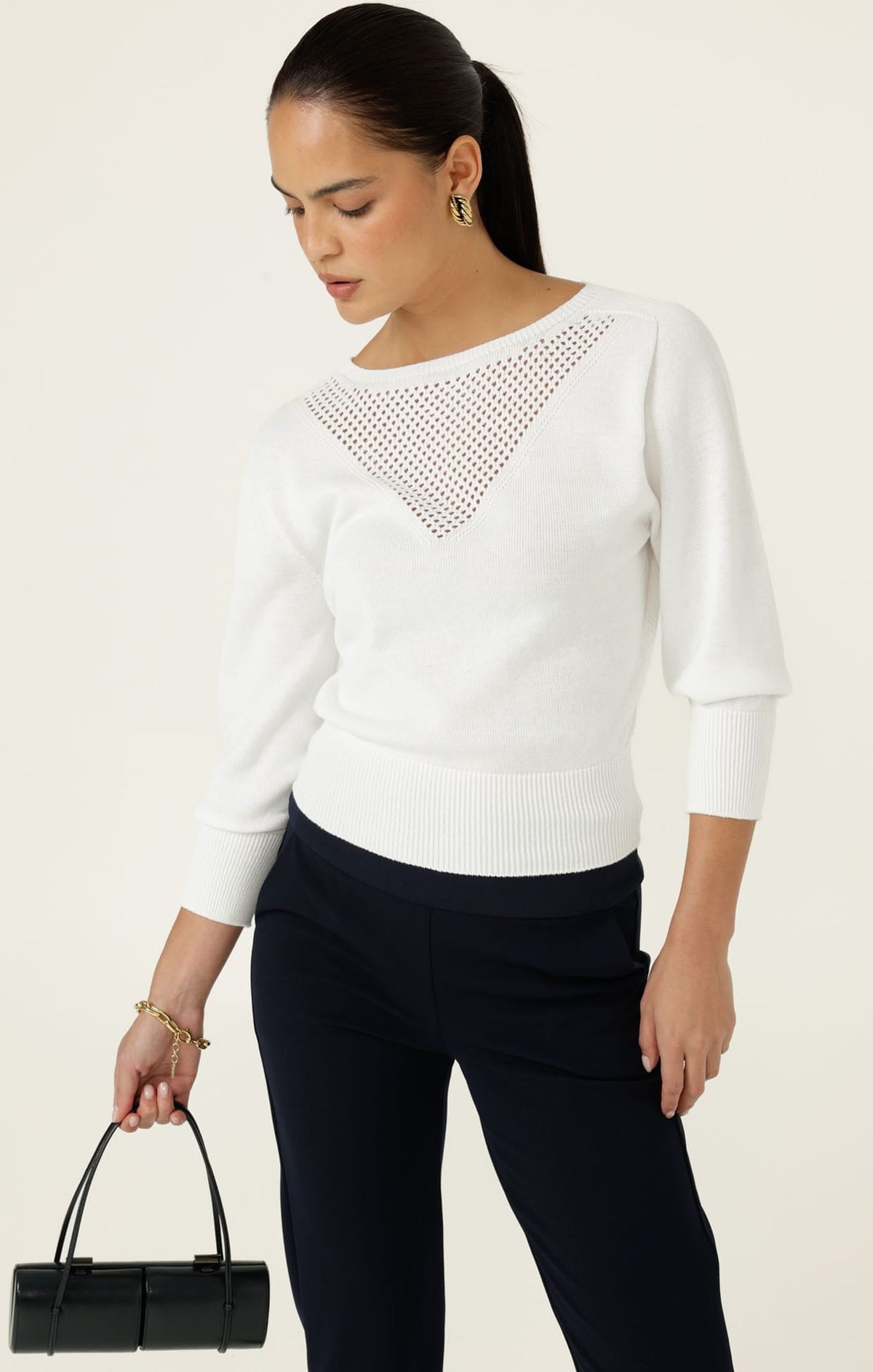 Chloe 3/4 Sleeve Knit Top In White by Sacha Drake - image 6