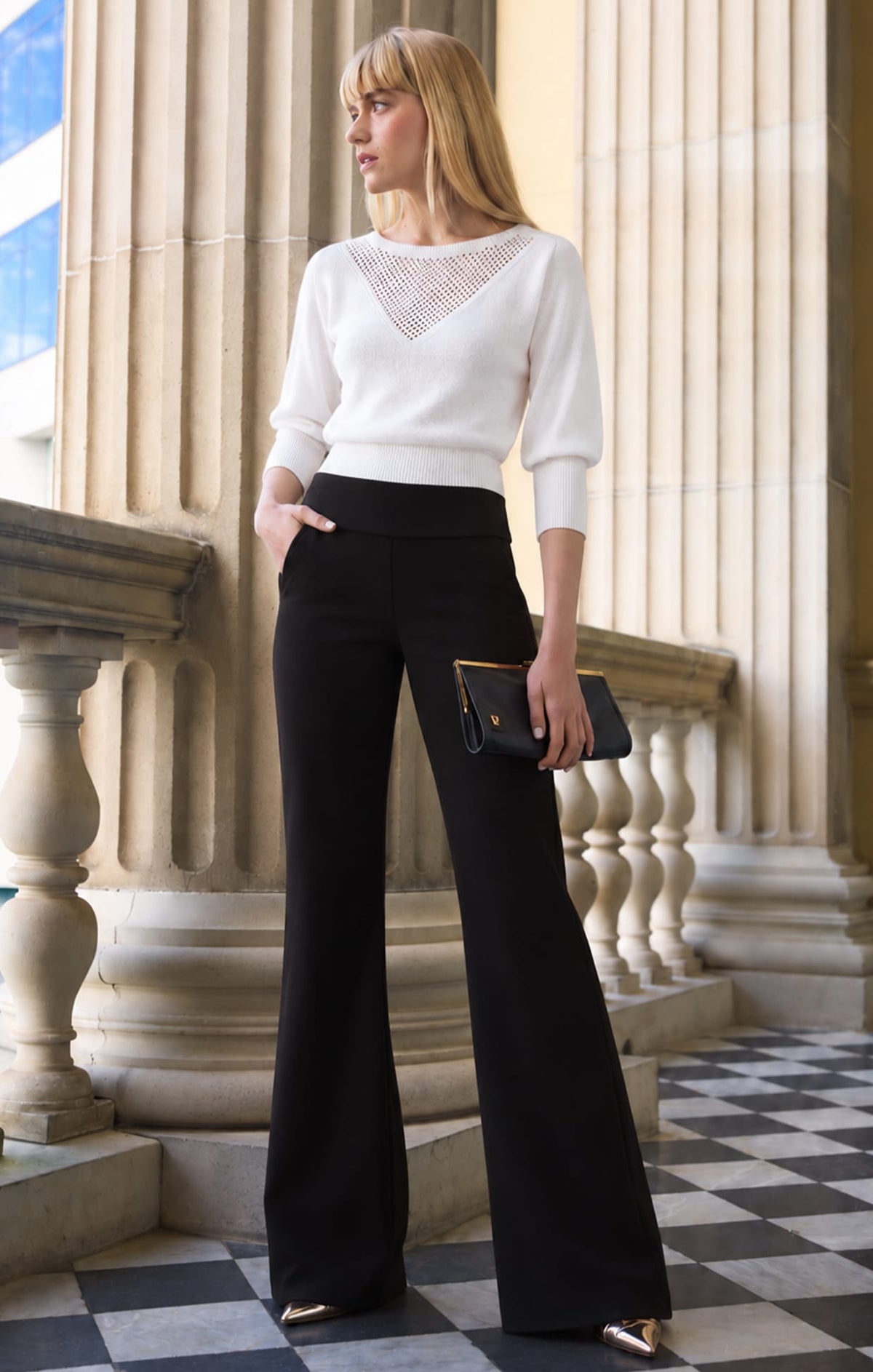 Chloe 3/4 Sleeve Knit Top In White by Sacha Drake - image 3