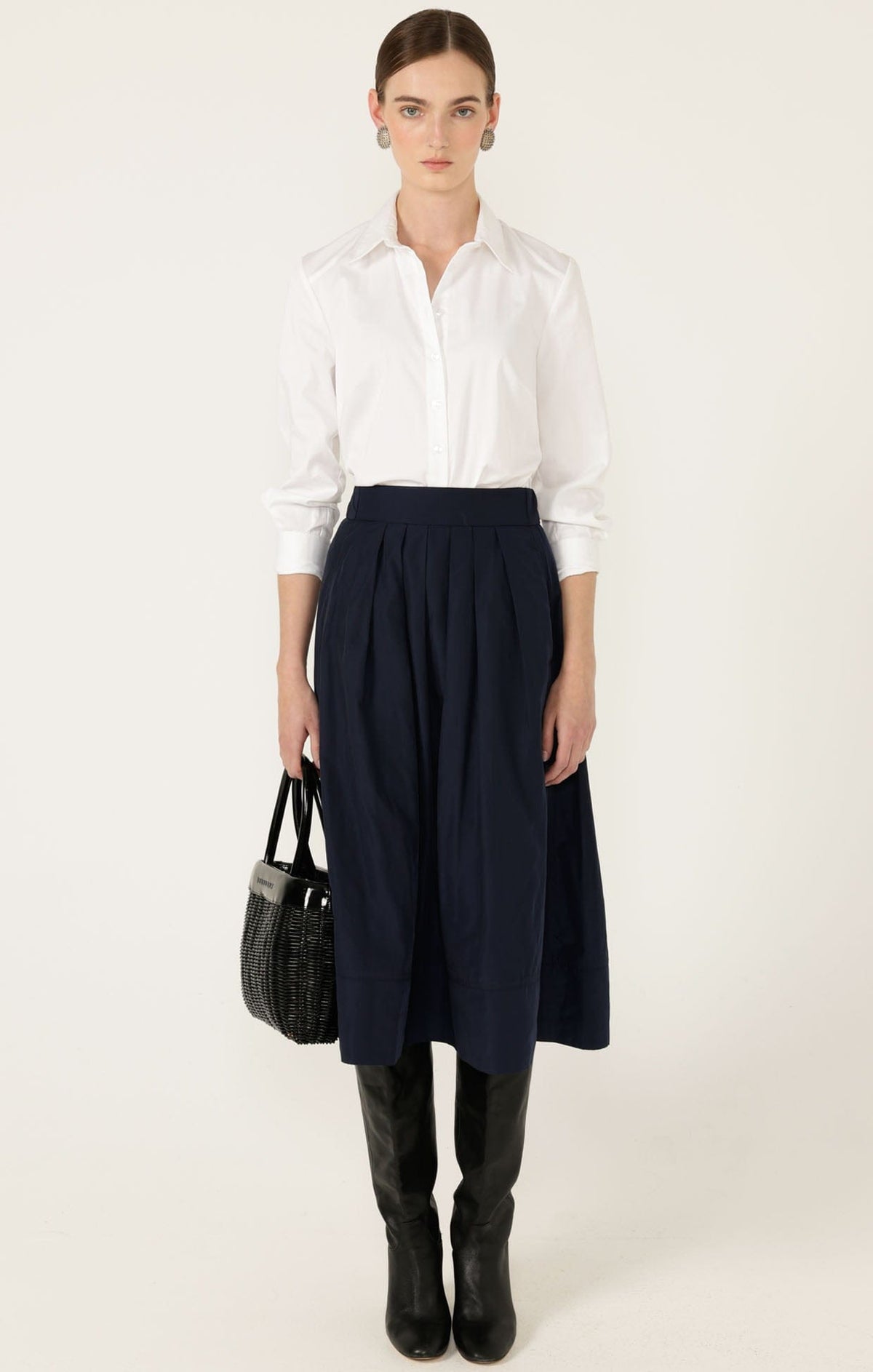 Pleated A-Line Skirt In Navy by Sacha Drake - image 2
