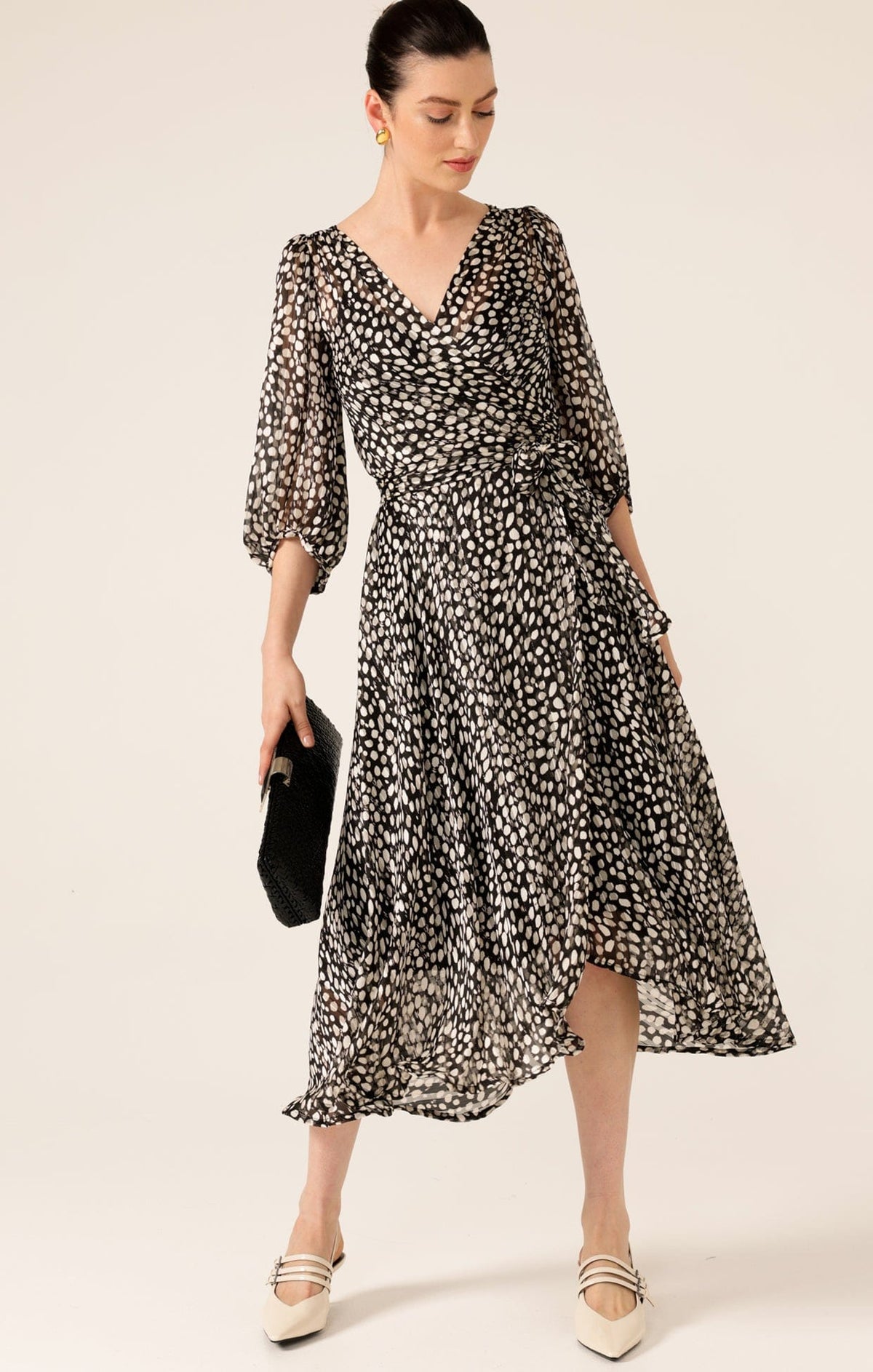Cloudland Wrap Dress In Black White Spot by Sacha Drake - image 3