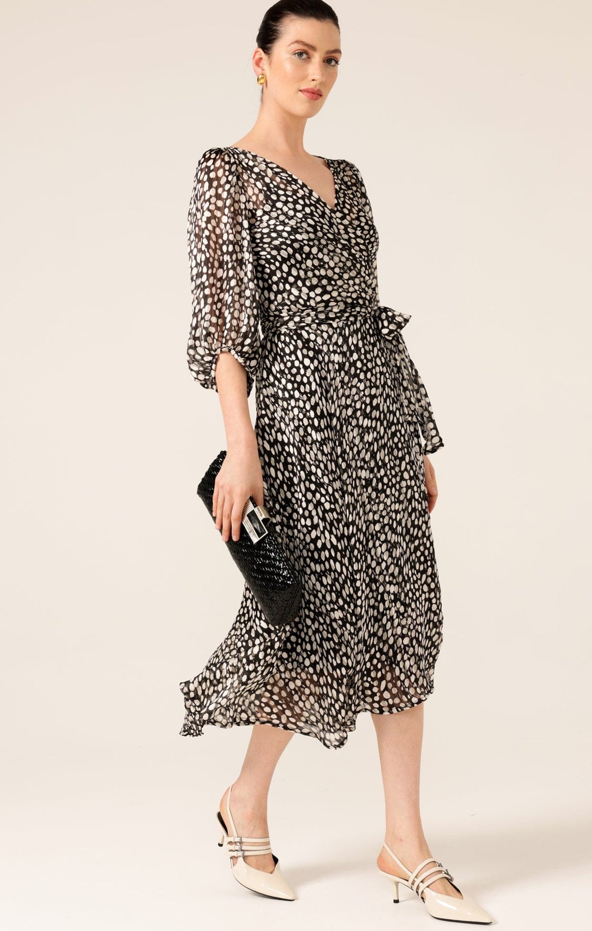 Cloudland Wrap Dress In Black White Spot by Sacha Drake - image 4